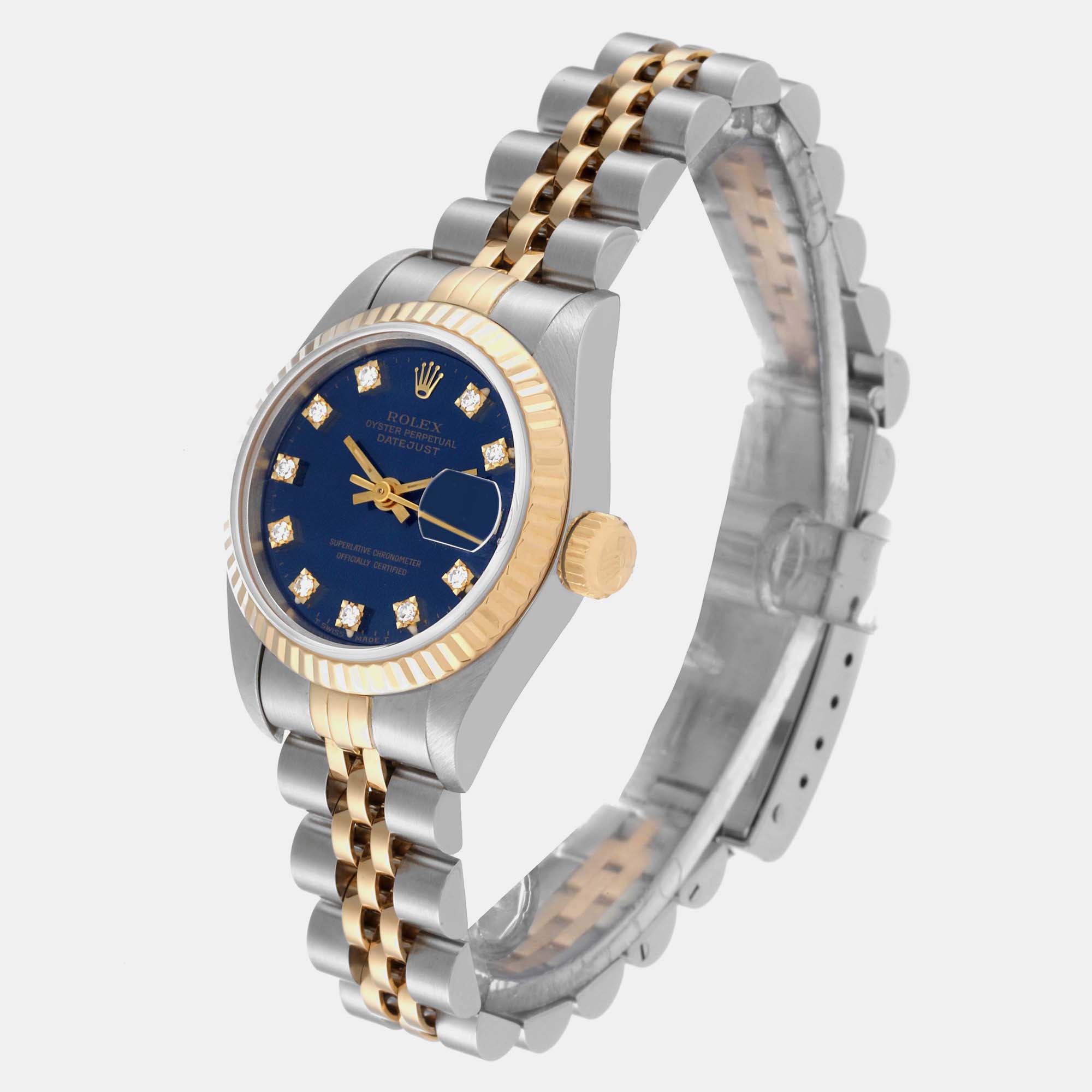 Rolex Datejust Blue Diamond Dial Steel Yellow Gold Ladies Watch 69173 26 Mm