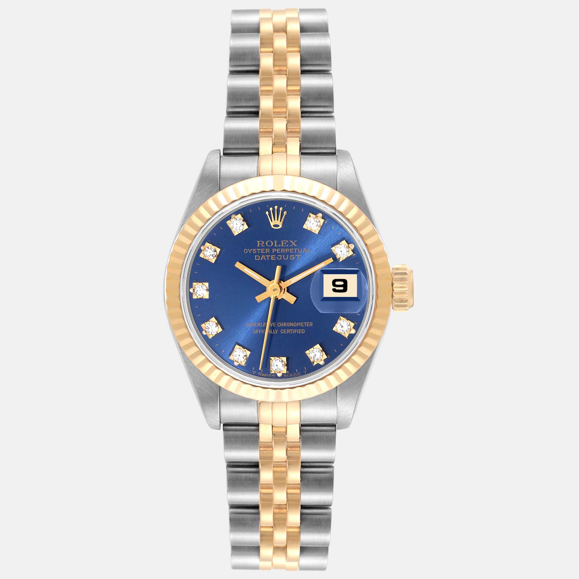 Rolex Datejust Blue Diamond Dial Steel Yellow Gold Ladies Watch 69173 26 Mm