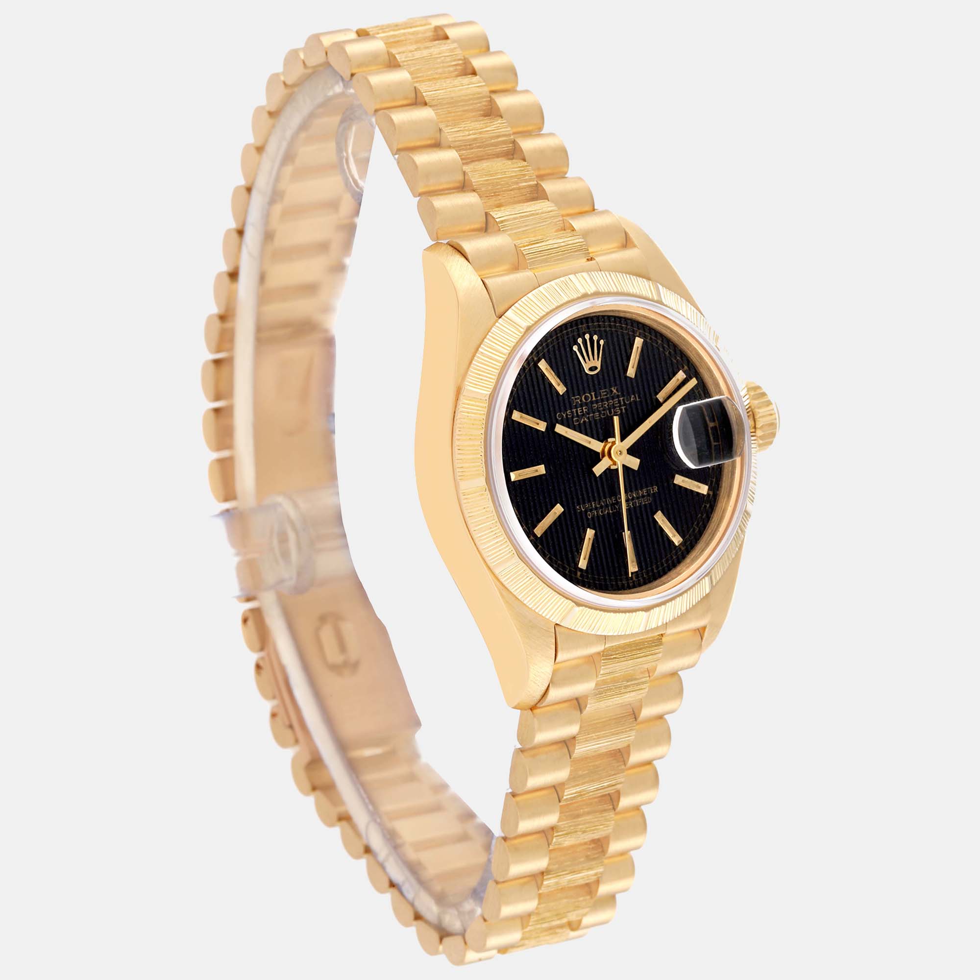 Rolex Datejust President Yellow Gold Bark Finish Ladies Watch 69278 26 Mm