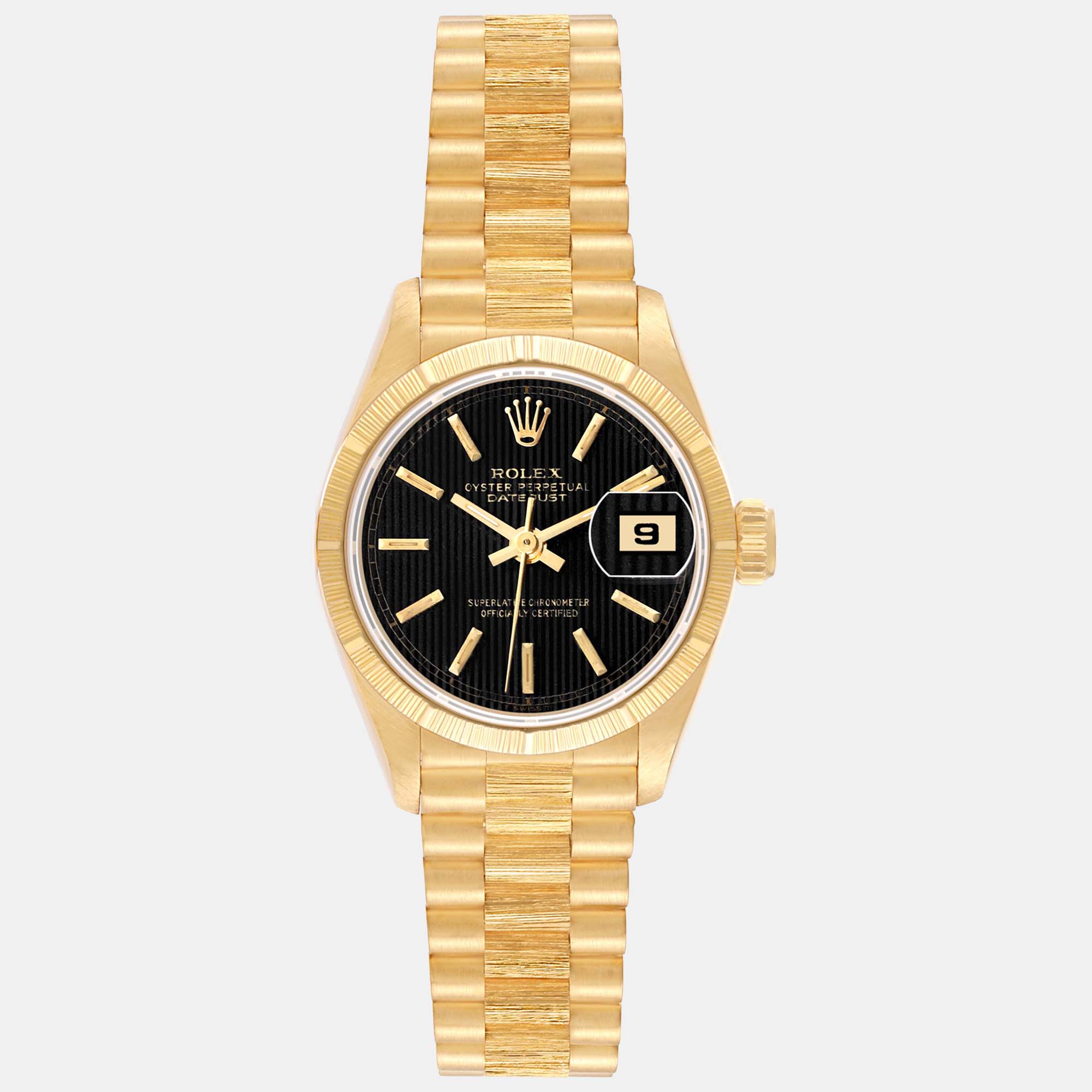 Rolex Datejust President Yellow Gold Bark Finish Ladies Watch 69278 26 Mm