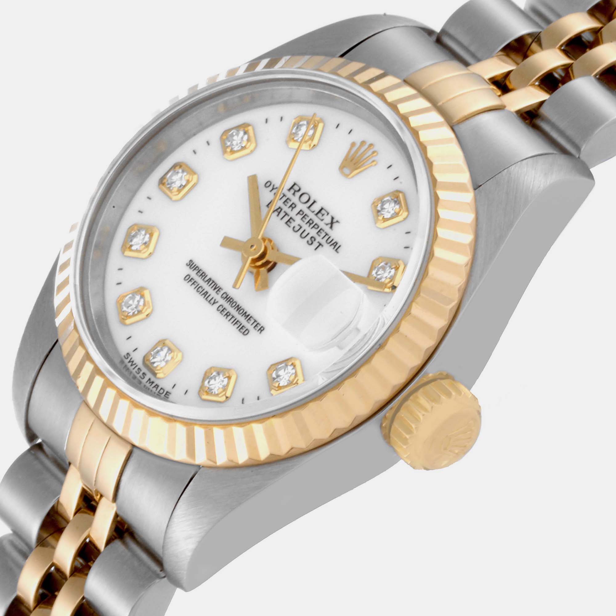 Rolex Datejust White Diamond Dial Steel Yellow Gold Ladies Watch 69173 26 mm
Rolex Datejust White Diamond Dial Steel Yellow Gold Ladies Watch 69173 26 mm