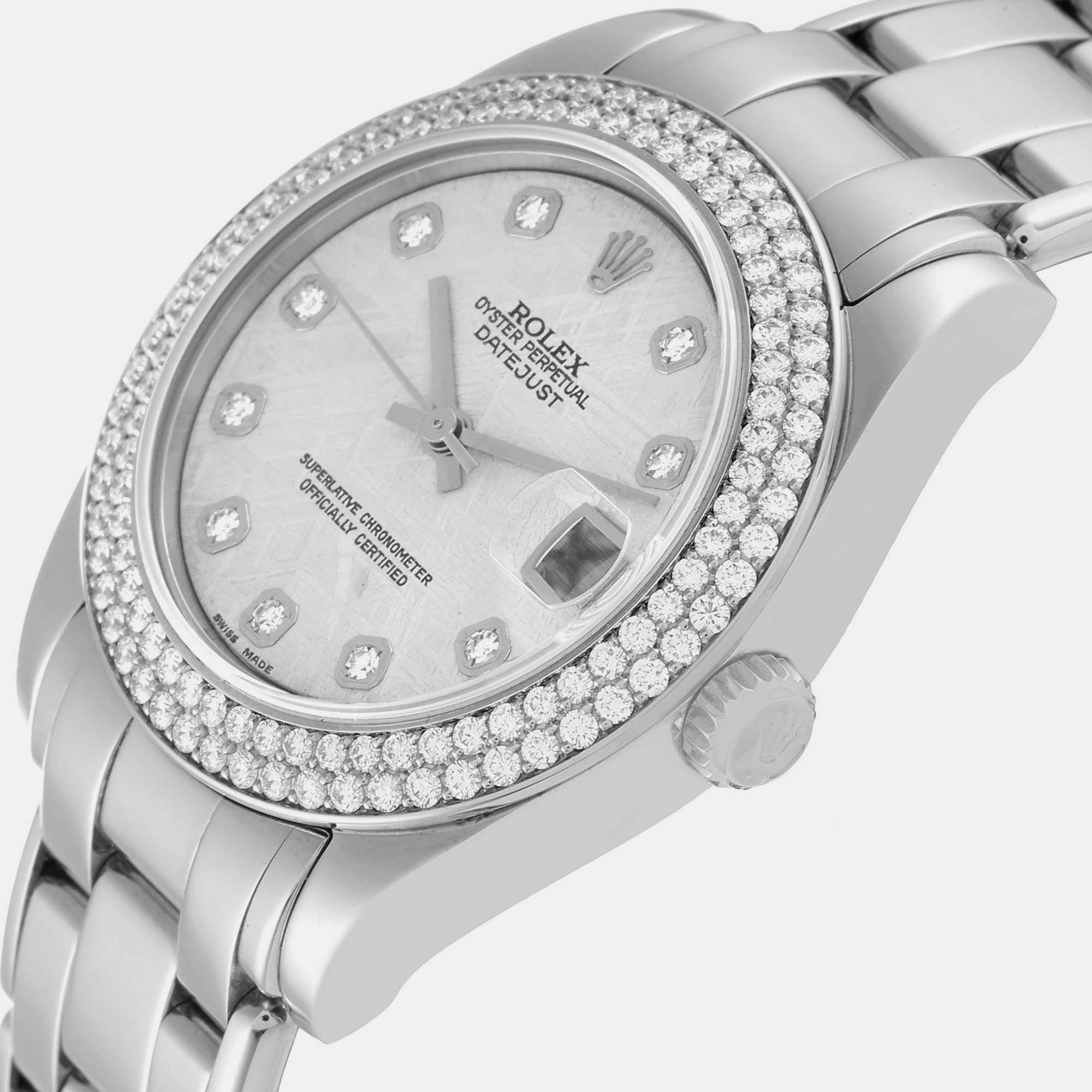 Rolex Pearlmaster White Gold Meteorite Dial Diamond Ladies Watch 81339 34 Mm