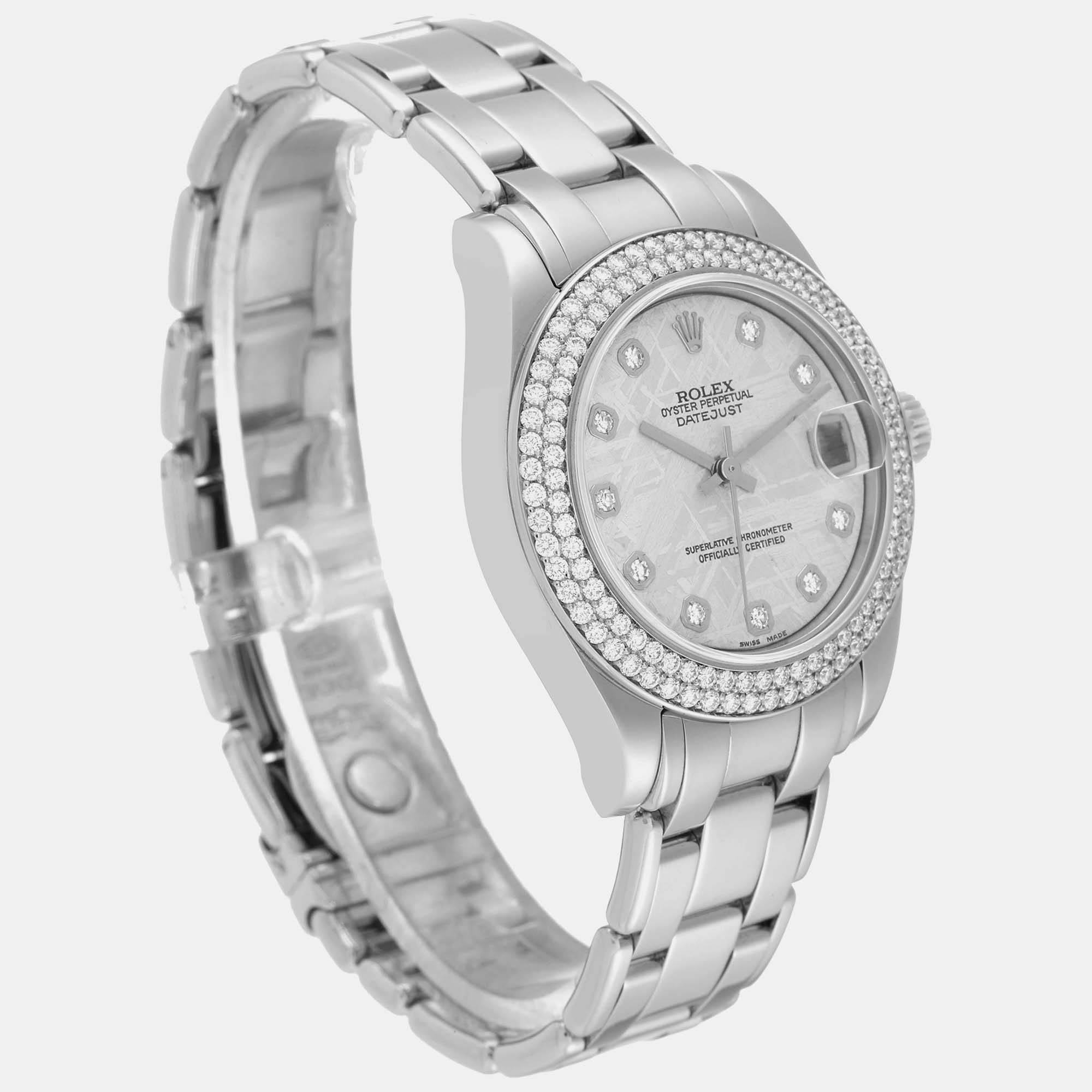 Rolex Pearlmaster White Gold Meteorite Dial Diamond Ladies Watch 81339 34 Mm