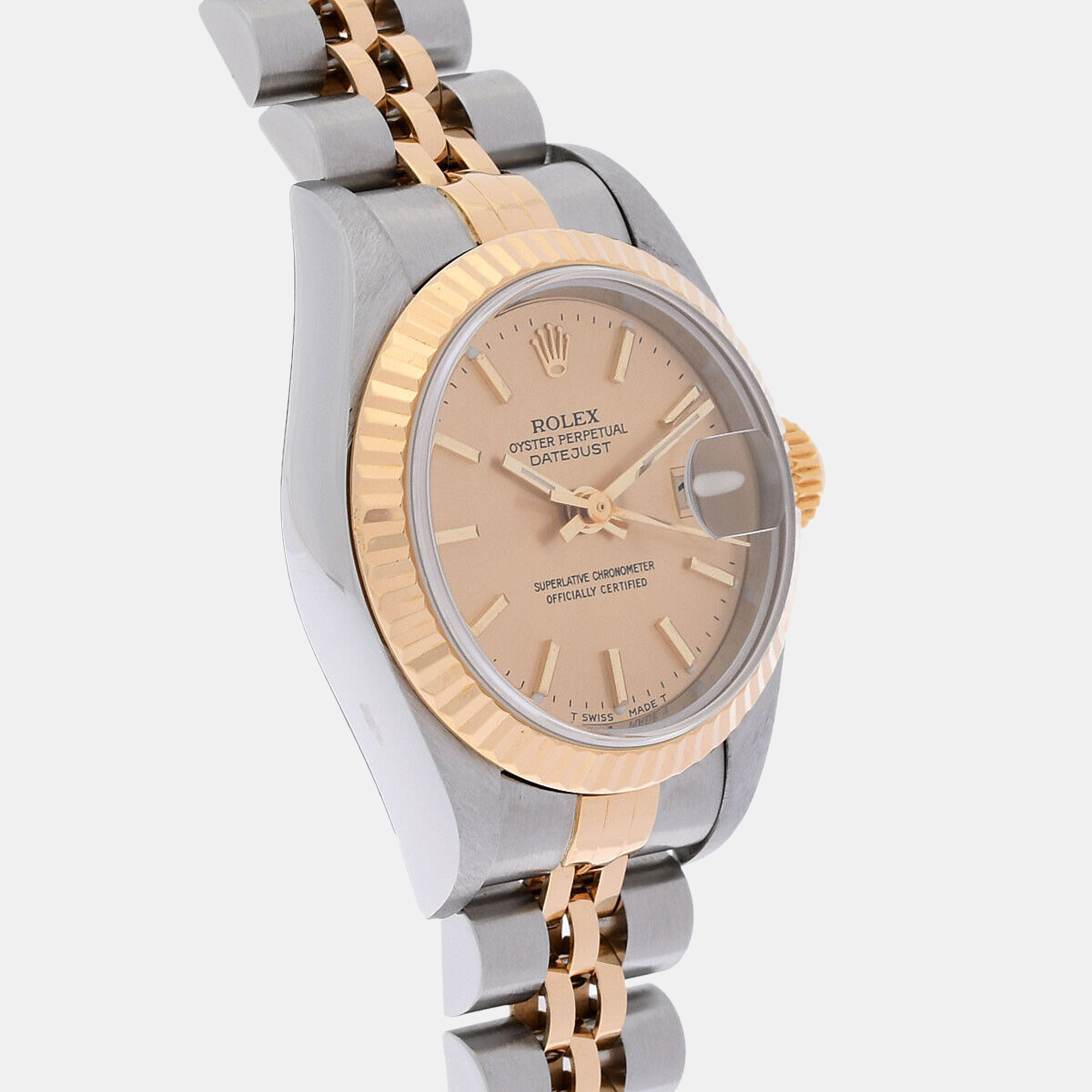 Rolex Champagne 18k Yellow Gold Stainless Steel Datejust 69173 Automatic Women's Wristwatch 26 Mm