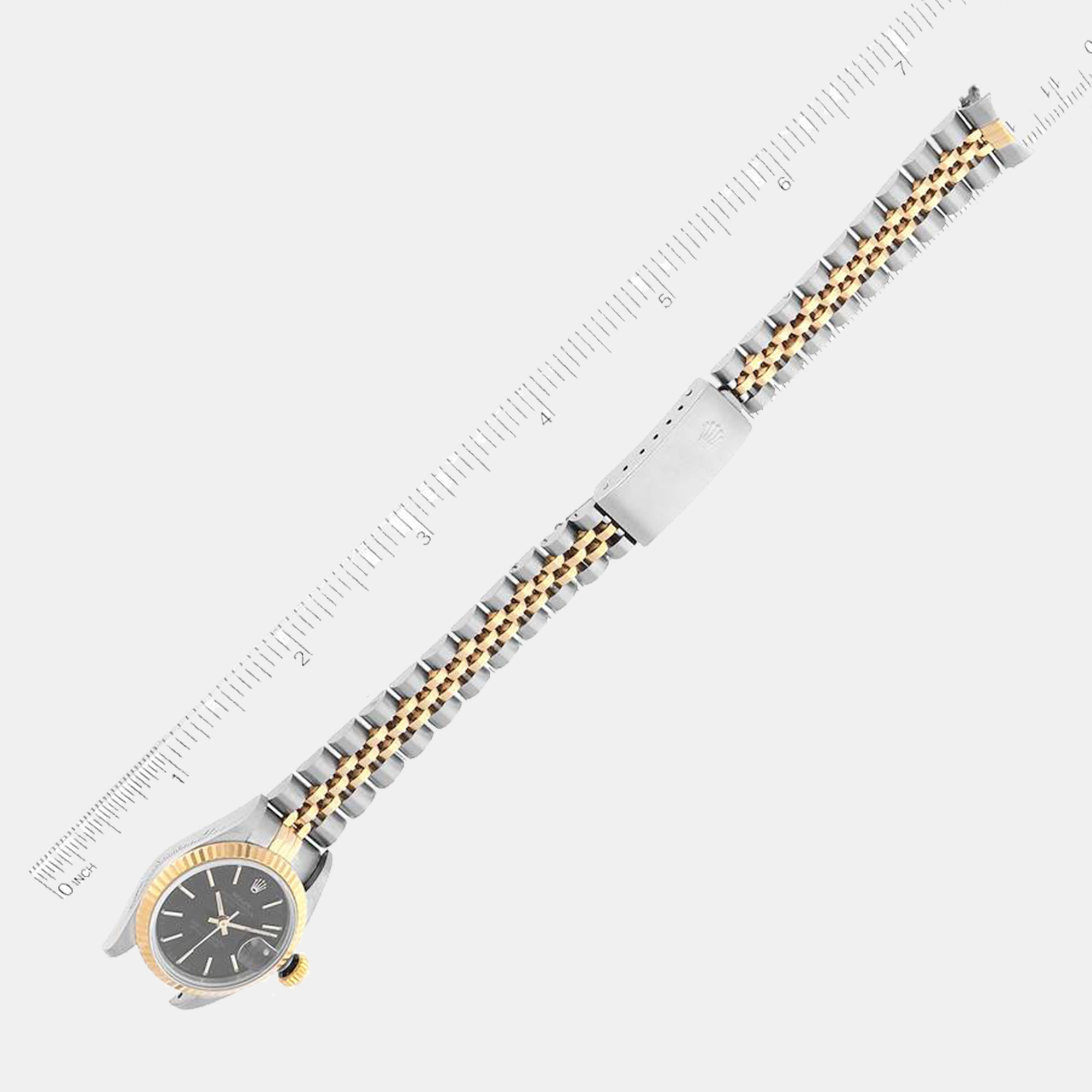 Rolex Datejust Steel Yellow Gold Black Tapestry Dial Ladies Watch 69173 26 Mm