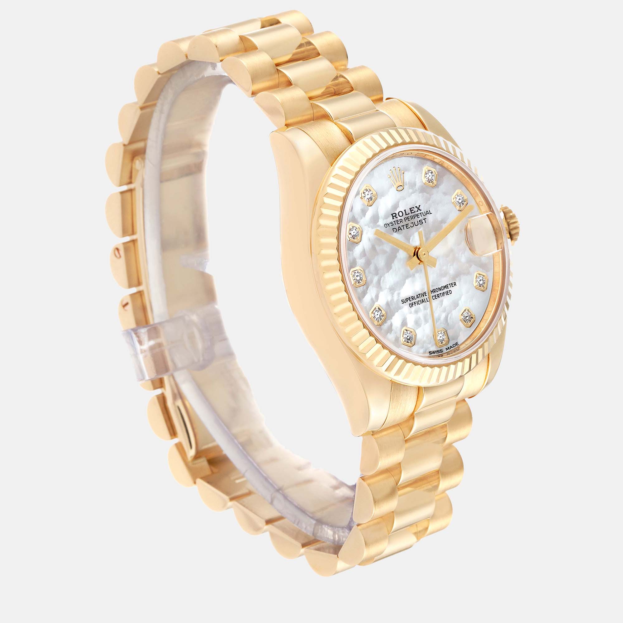 Rolex President Midsize Yellow Gold Mother Of Pearl Diamond Dial Ladies Watch 178278 31 Mm