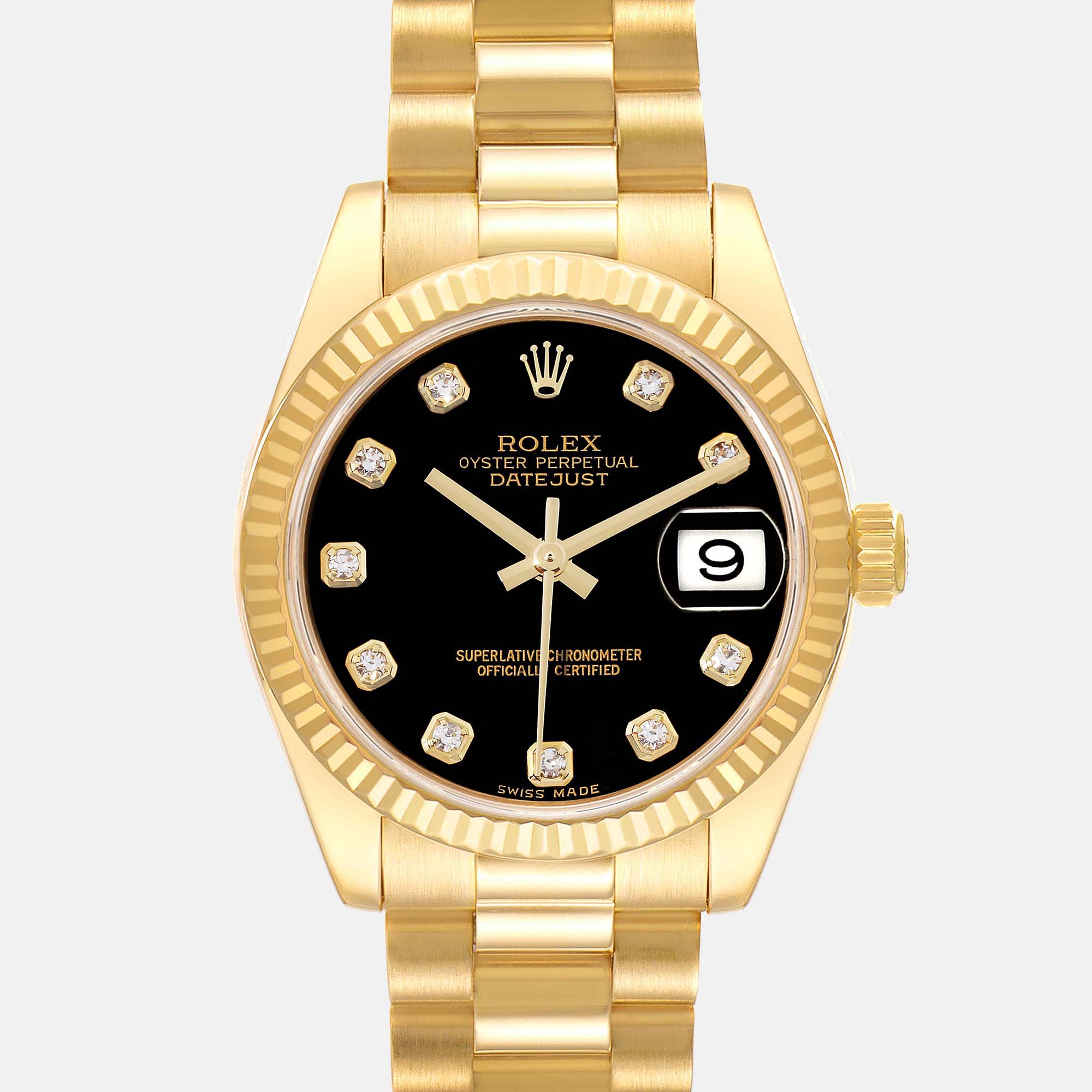 Rolex Datejust President Midsize Yellow Gold Diamond Dial Ladies Watch 178278 31 Mm