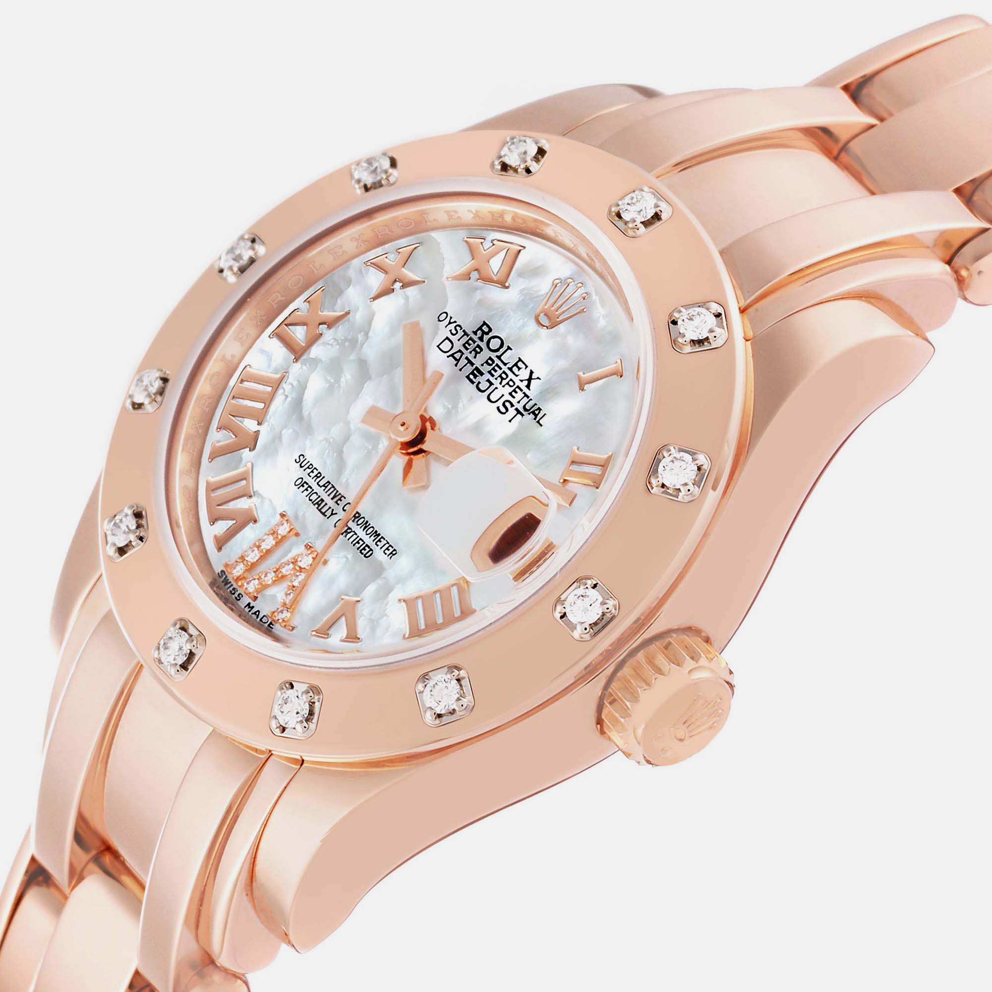 Rolex Pearlmaster Mother Of Pearl Dial Rose Gold Diamond Ladies Watch 80315 29 Mm