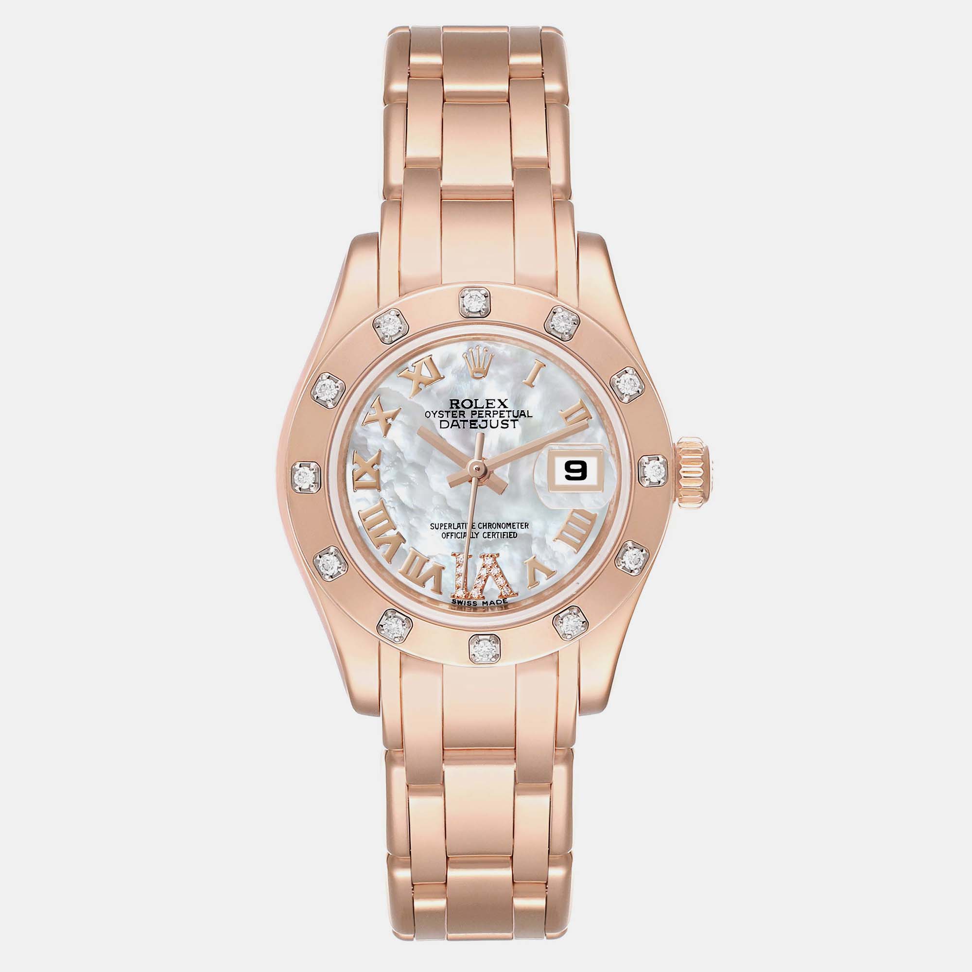 Rolex pearlmaster mother of pearl dial rose gold diamond ladies watch 80315 29 mm