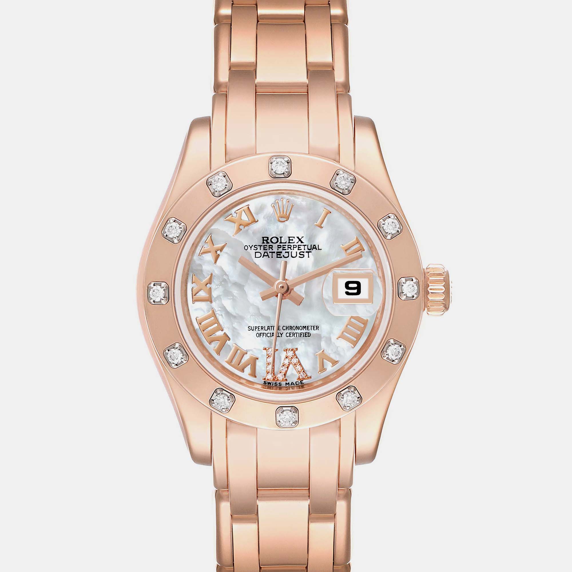 Rolex Pearlmaster Mother Of Pearl Dial Rose Gold Diamond Ladies Watch 80315 29 Mm