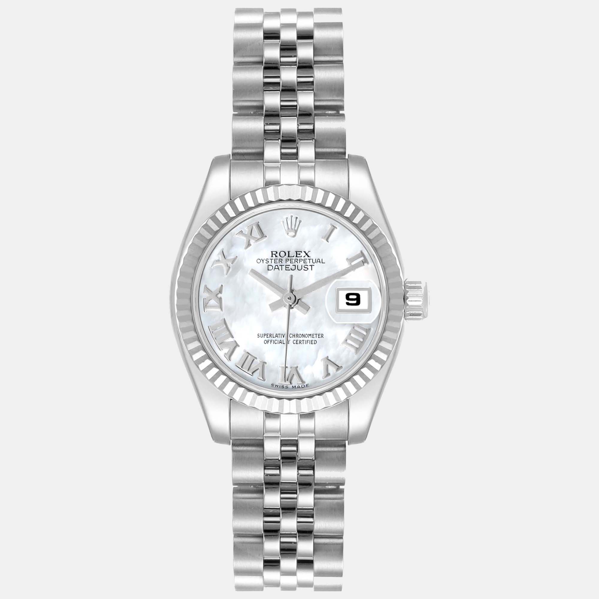 Rolex datejust steel white gold mother of pearl dial ladies watch 179174 26 mm