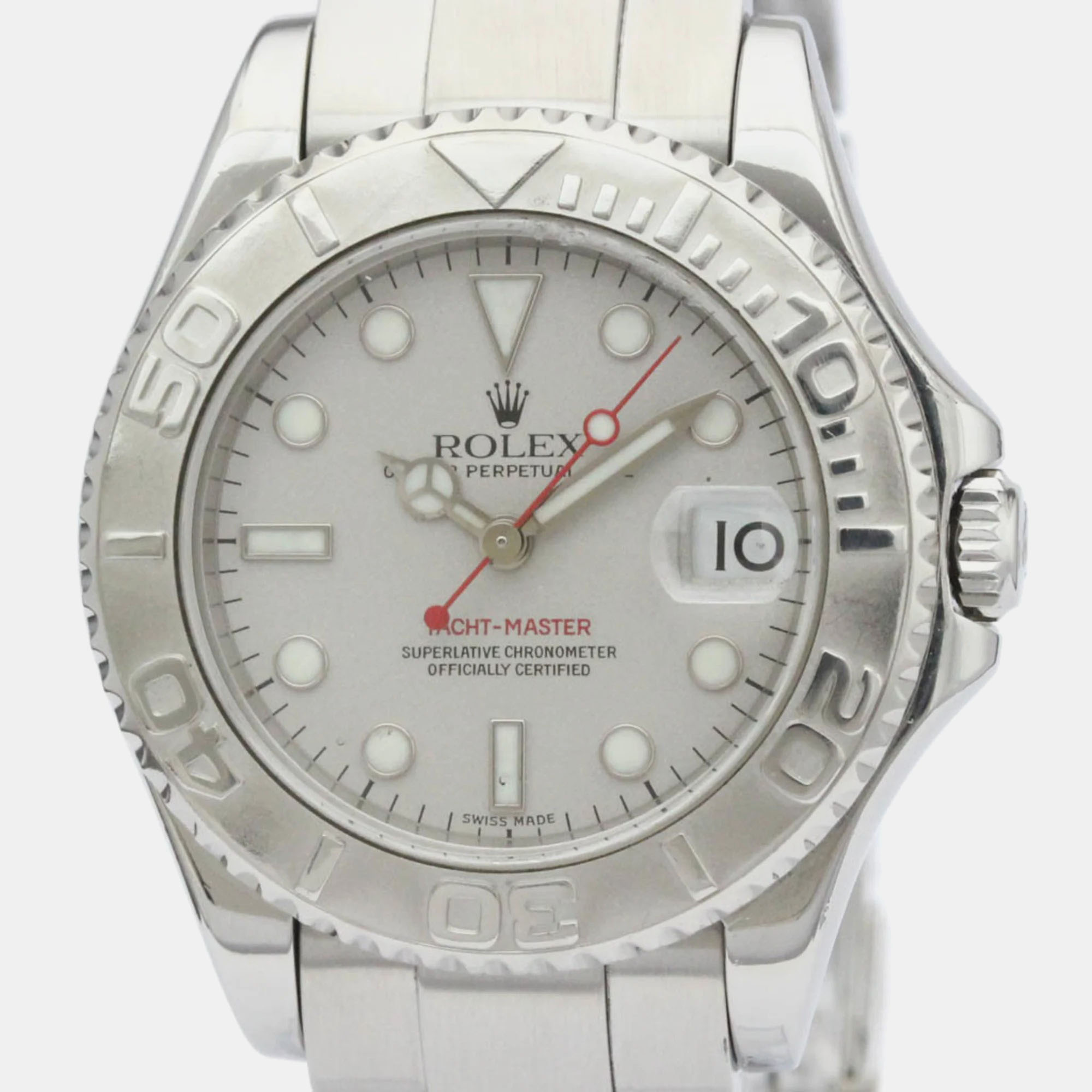 Rolex silver platinum stainless steel yacht-master 168622 automatic women's wristwatch 35 mm