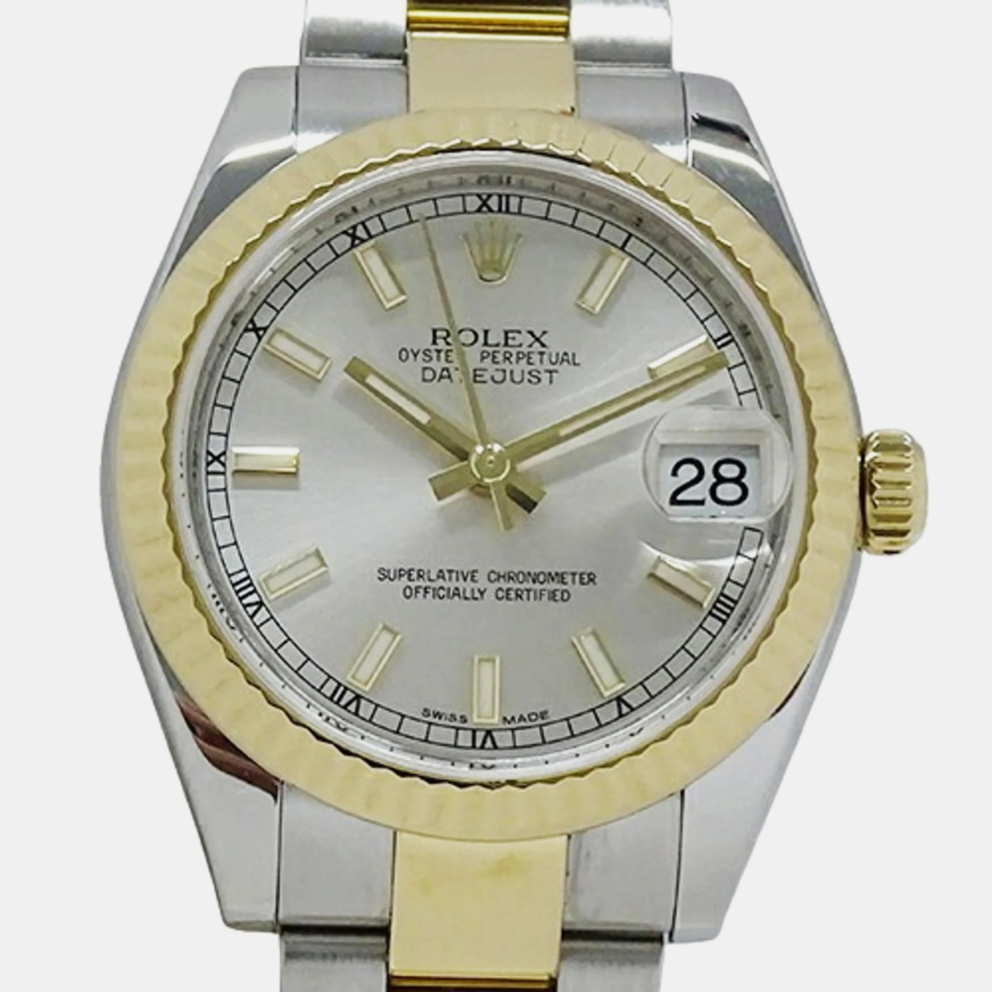 Rolex silver 18k yellow gold stainless steel datejust 178273 automatic women's wristwatch 31 mm