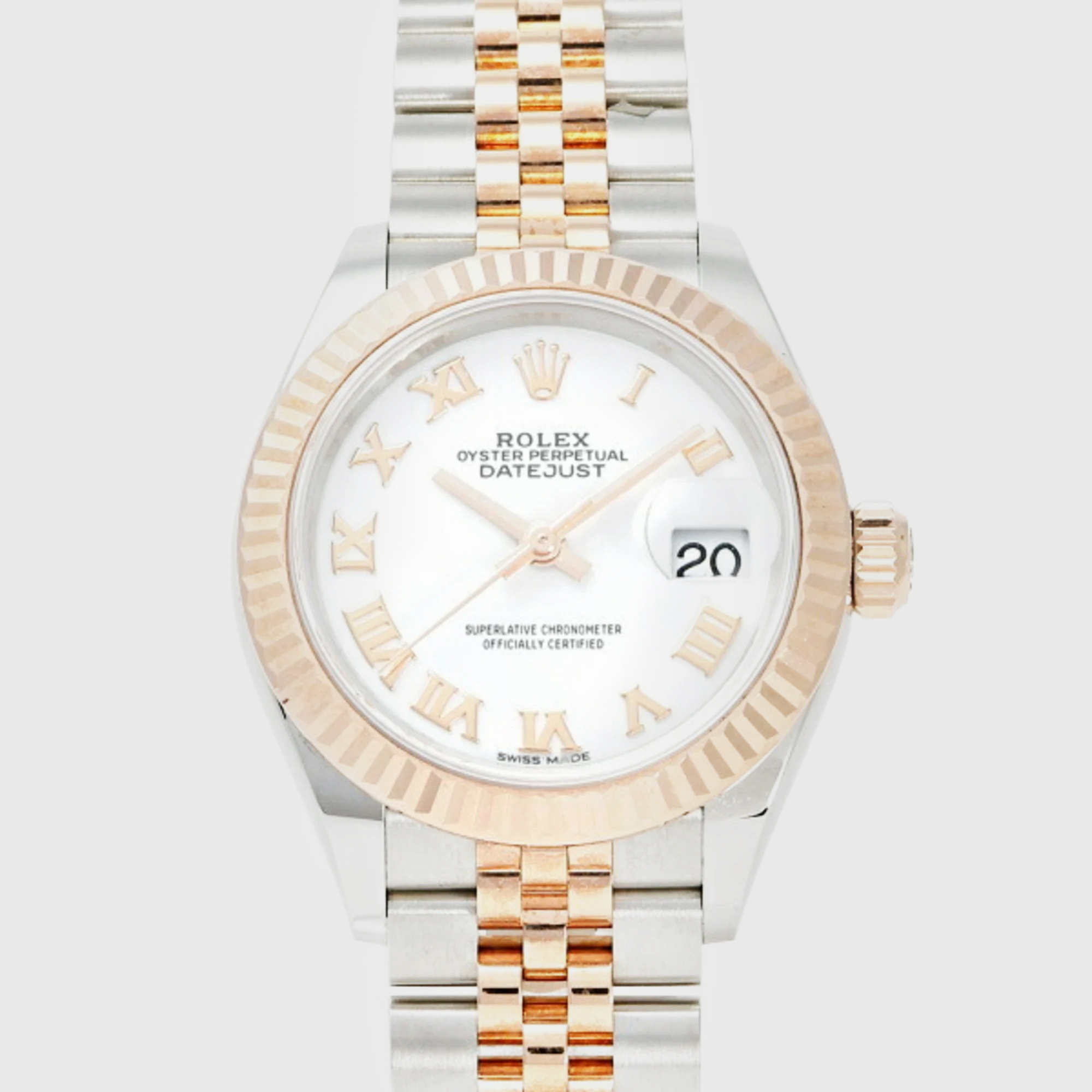 Rolex white 18k rose gold stainless steel datejust 279171 automatic women's wristwatch 28 mm