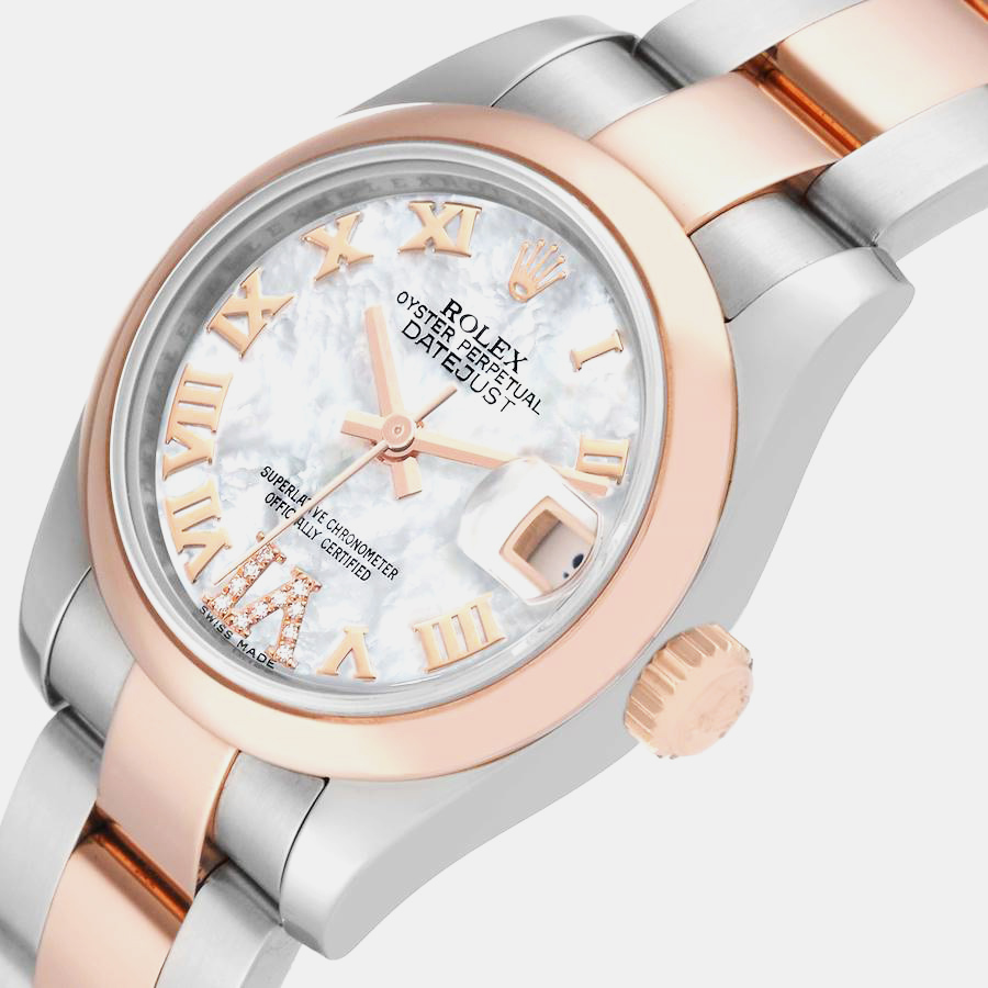 Rolex Datejust Steel Rose Gold Mother Of Pearl Diamond Dial Ladies Watch 179161 26 Mm