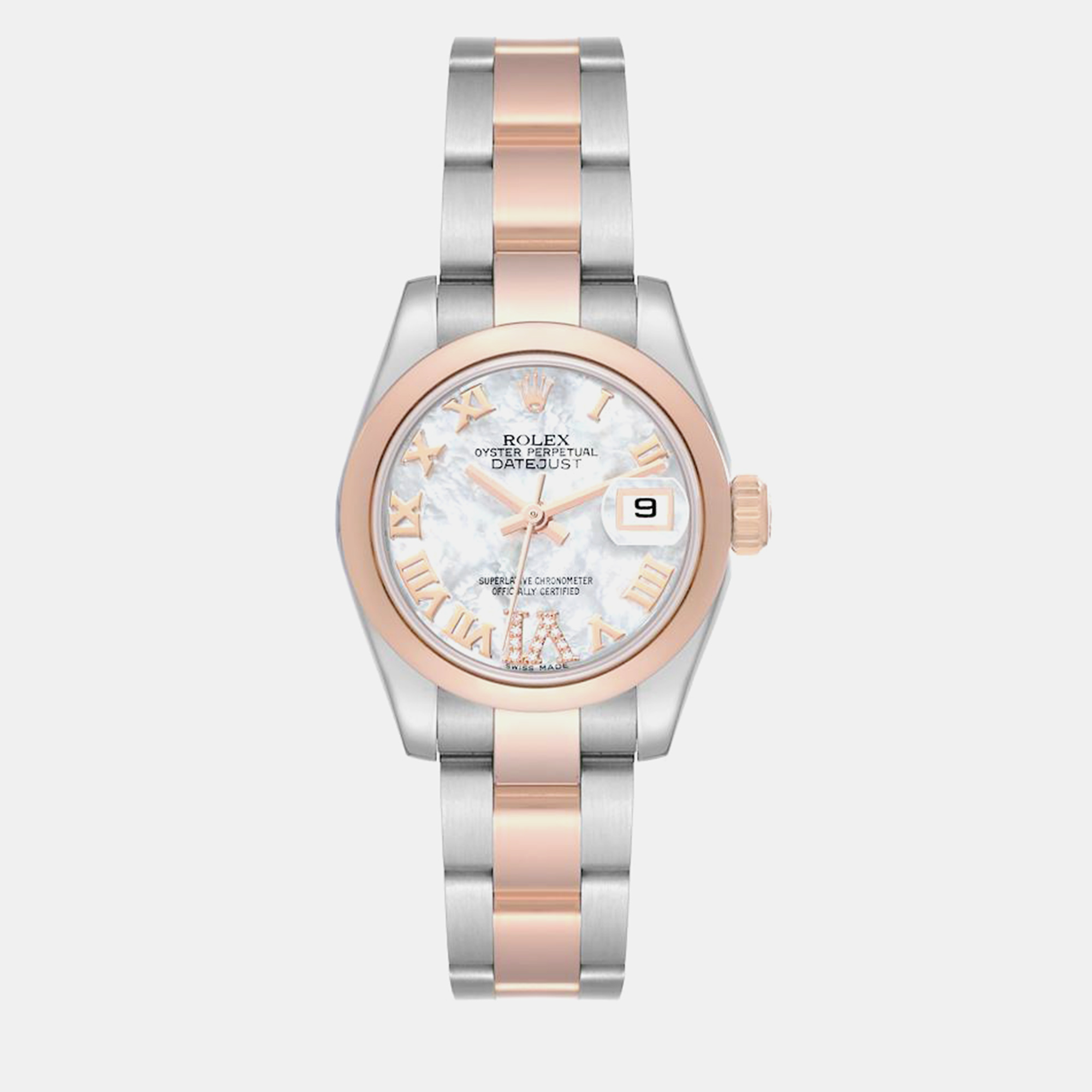 Rolex Datejust Steel Rose Gold Mother Of Pearl Diamond Dial Ladies Watch 179161 26 Mm