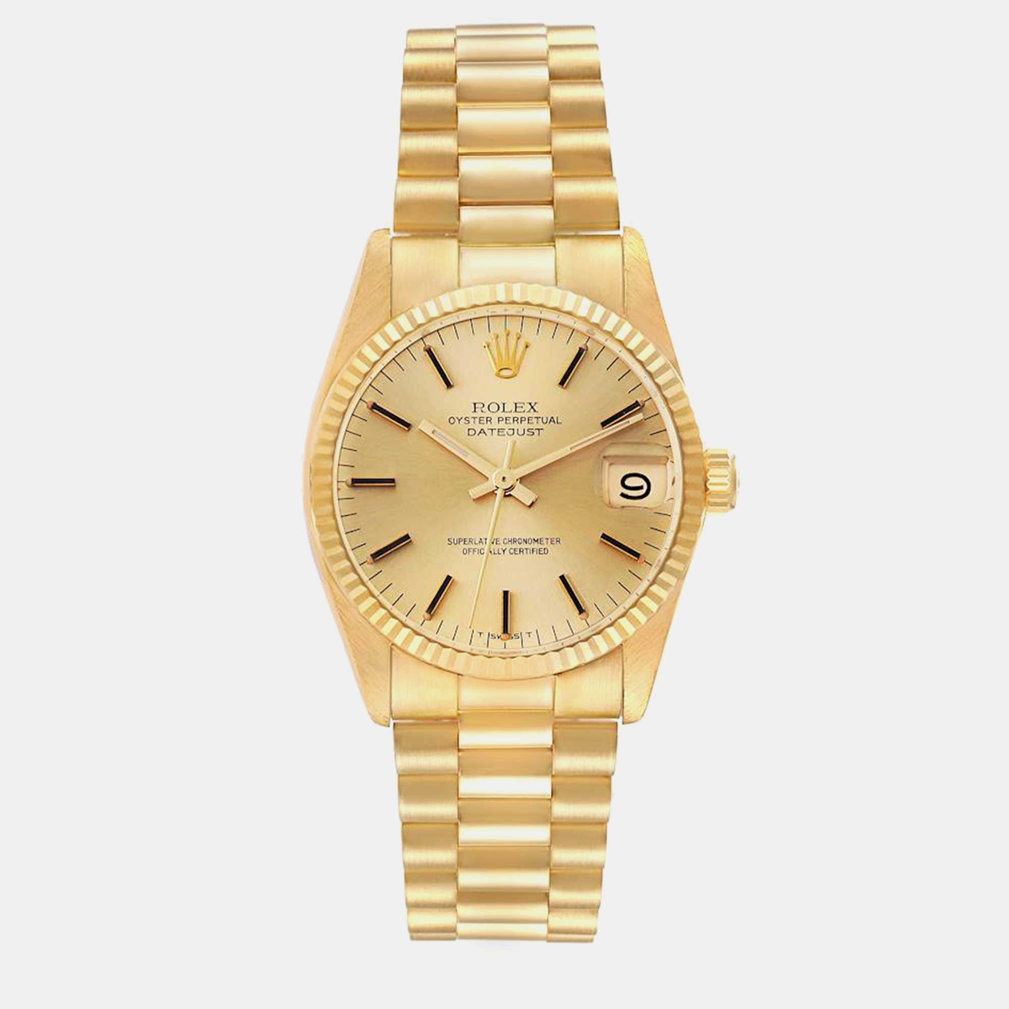 Rolex president datejust midsize yellow gold vintage ladies watch 6827 31 mm