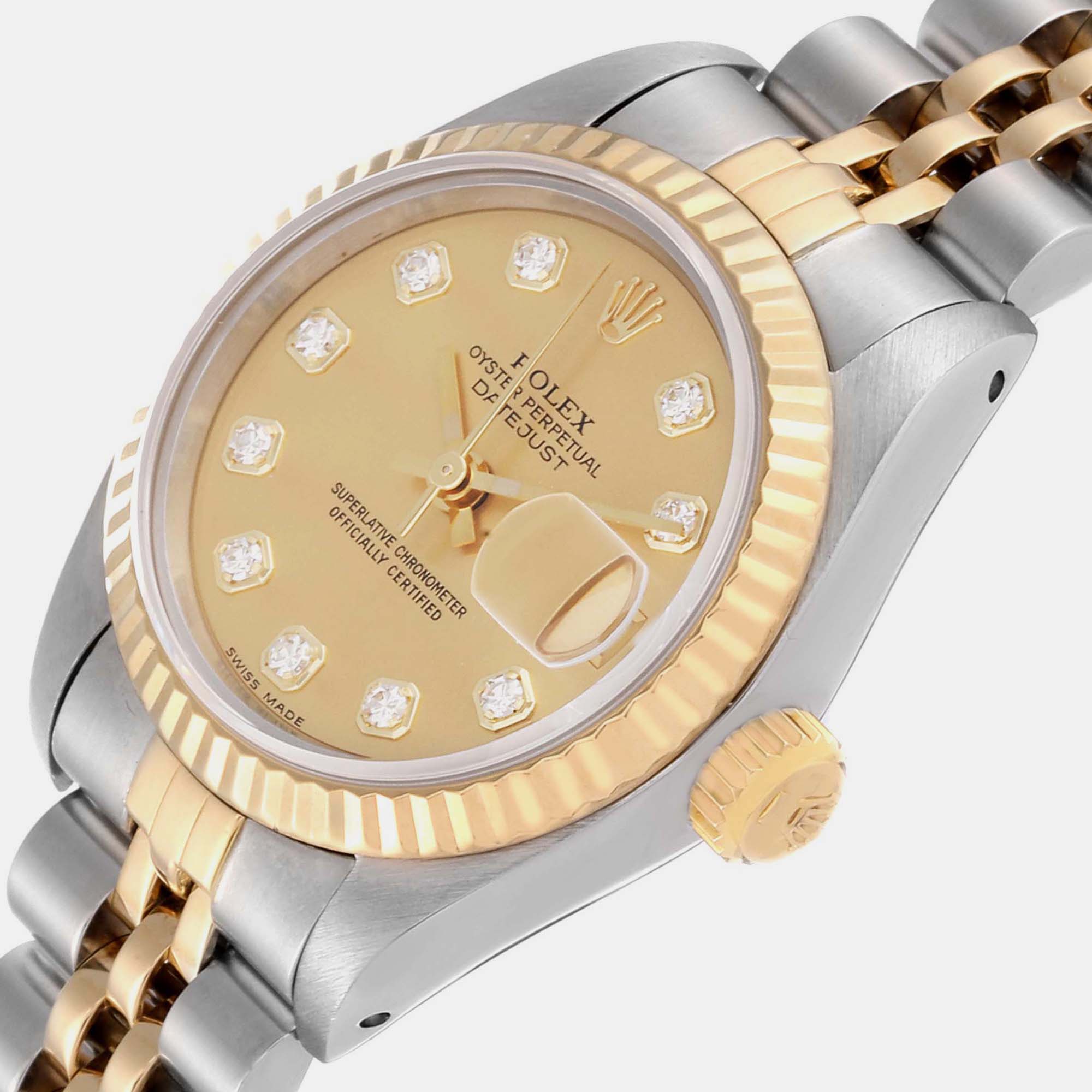 Rolex Datejust Diamond Dial Steel Yellow Gold Ladies Watch 69173 26 mm
Rolex Datejust Diamond Dial Steel Yellow Gold Ladies Watch 69173 26 mm