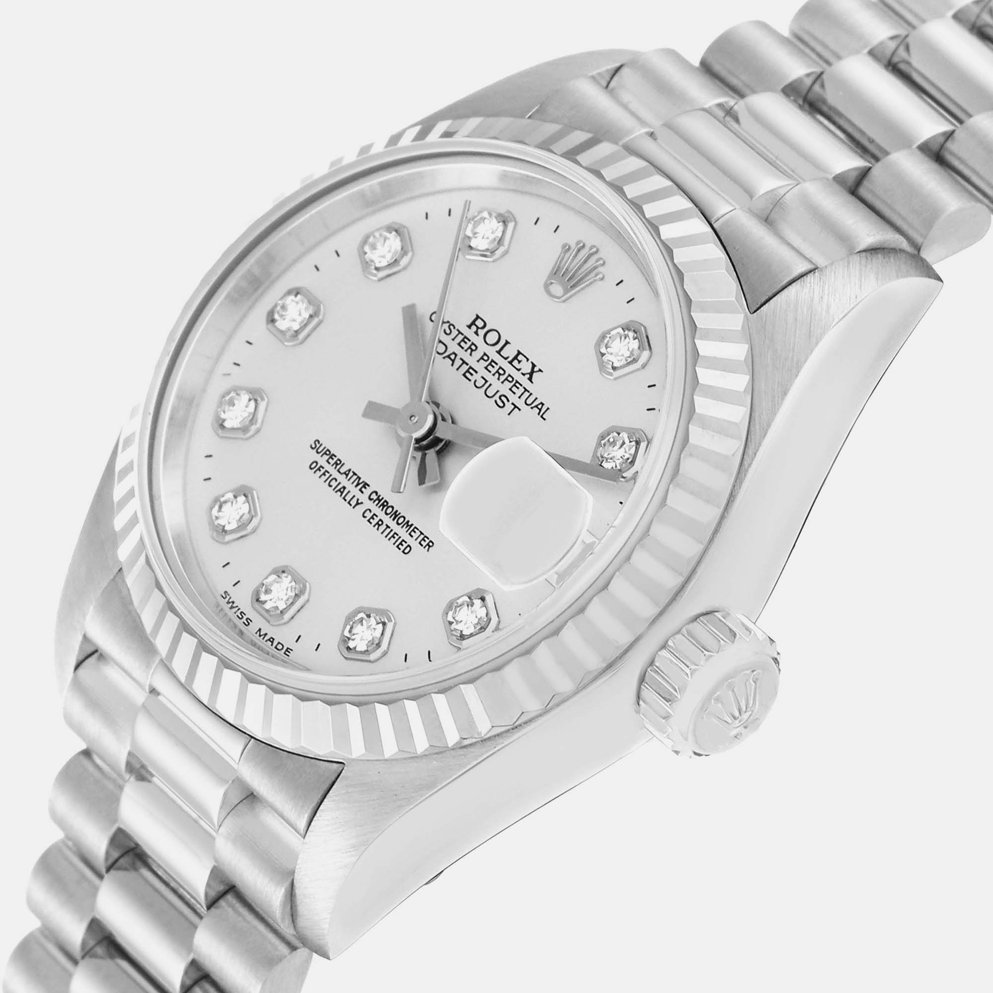 Rolex President White Gold Diamond Dial Ladies Watch 79179 26 mm, Silver
Rolex President White Gold Diamond Dial Ladies Watch 79179 26 mm, Silver