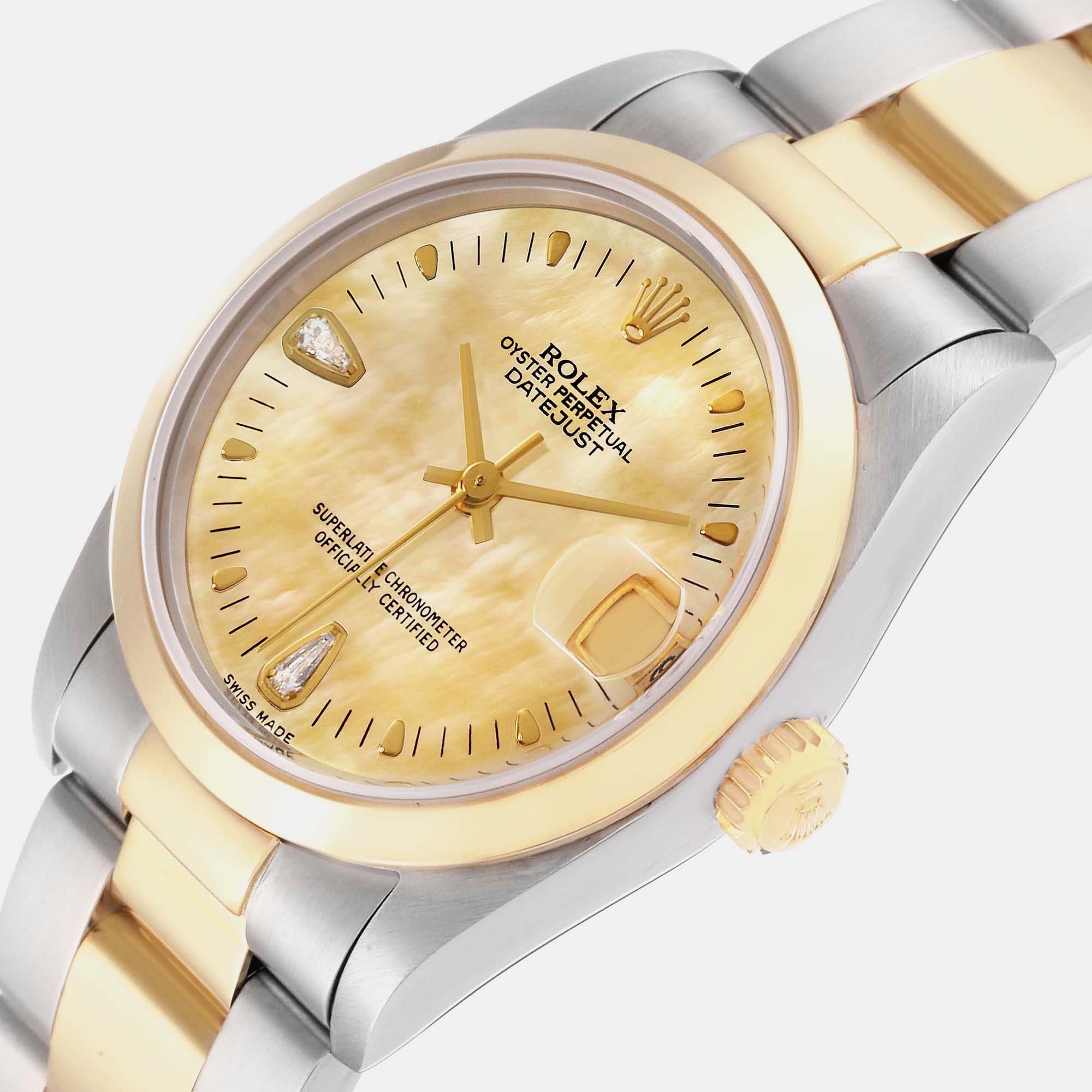 Rolex Datejust Midsize Steel Yellow Gold Mother Of Pearl Diamond Dial Ladies Watch 78243
Rolex Datejust Midsize Steel Yellow Gold Mother Of Pearl Diamond Dial Ladies Watch 78243