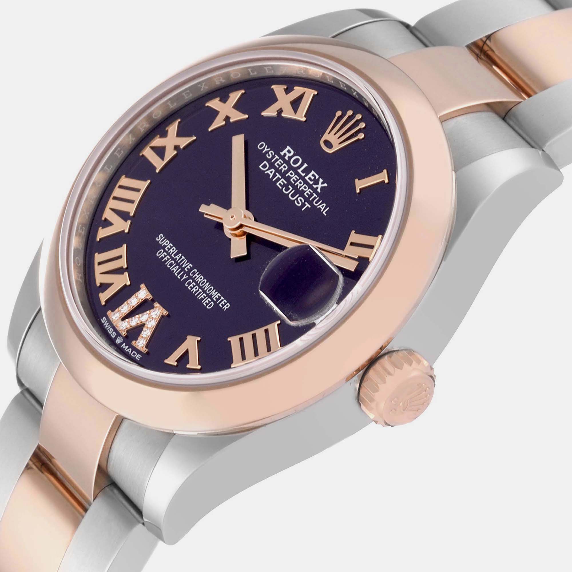Rolex Datejust Midsize Steel Rose Gold Diamond Dial Ladies Watch 278241, Purple
Rolex Datejust Midsize Steel Rose Gold Diamond Dial Ladies Watch 278241, Purple