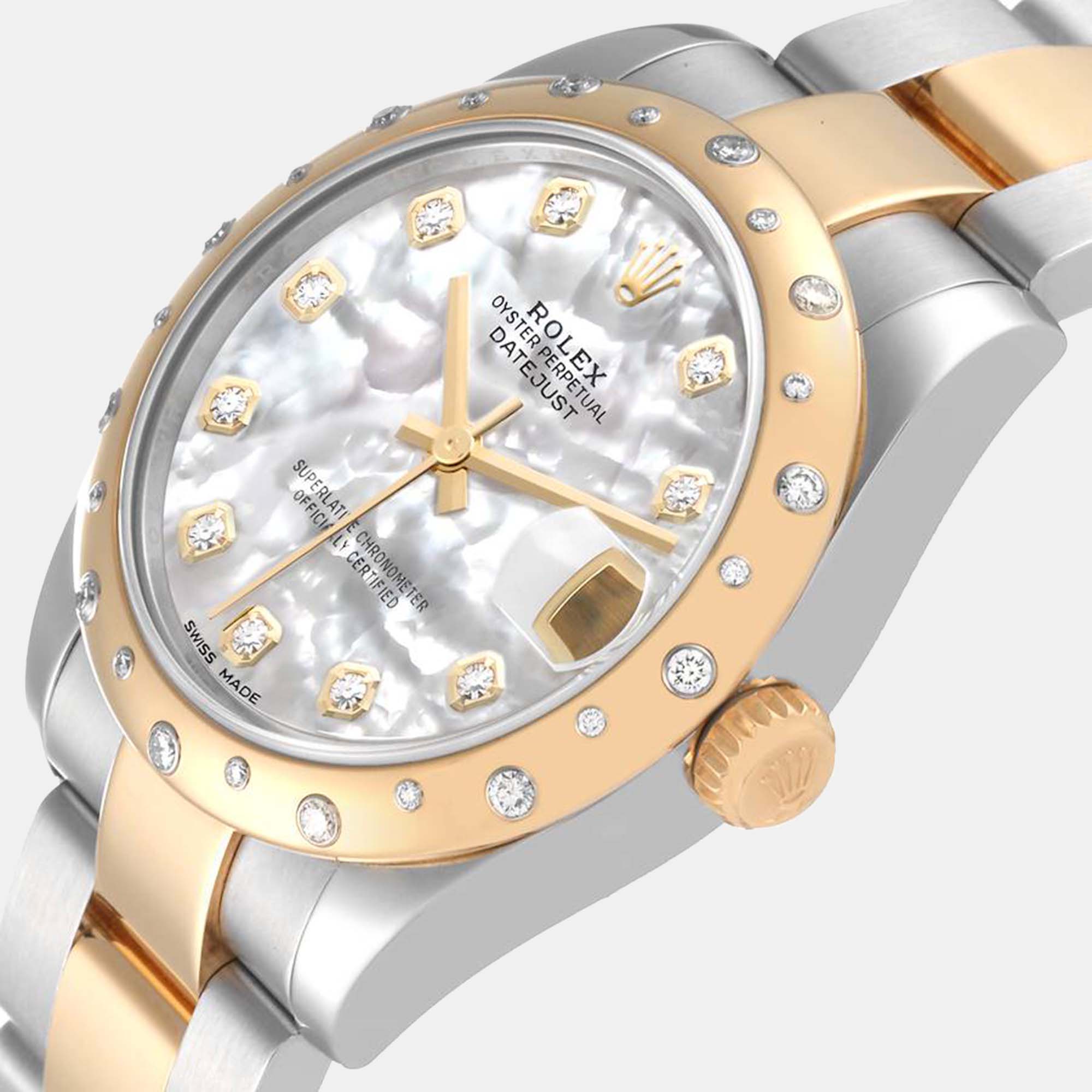 Rolex Datejust 31 Midsize Mother of Pearl Yellow Gold Diamond Ladies Watch 178343, Silver
Rolex Datejust 31 Midsize Mother of Pearl Yellow Gold Diamond Ladies Watch 178343, Silver