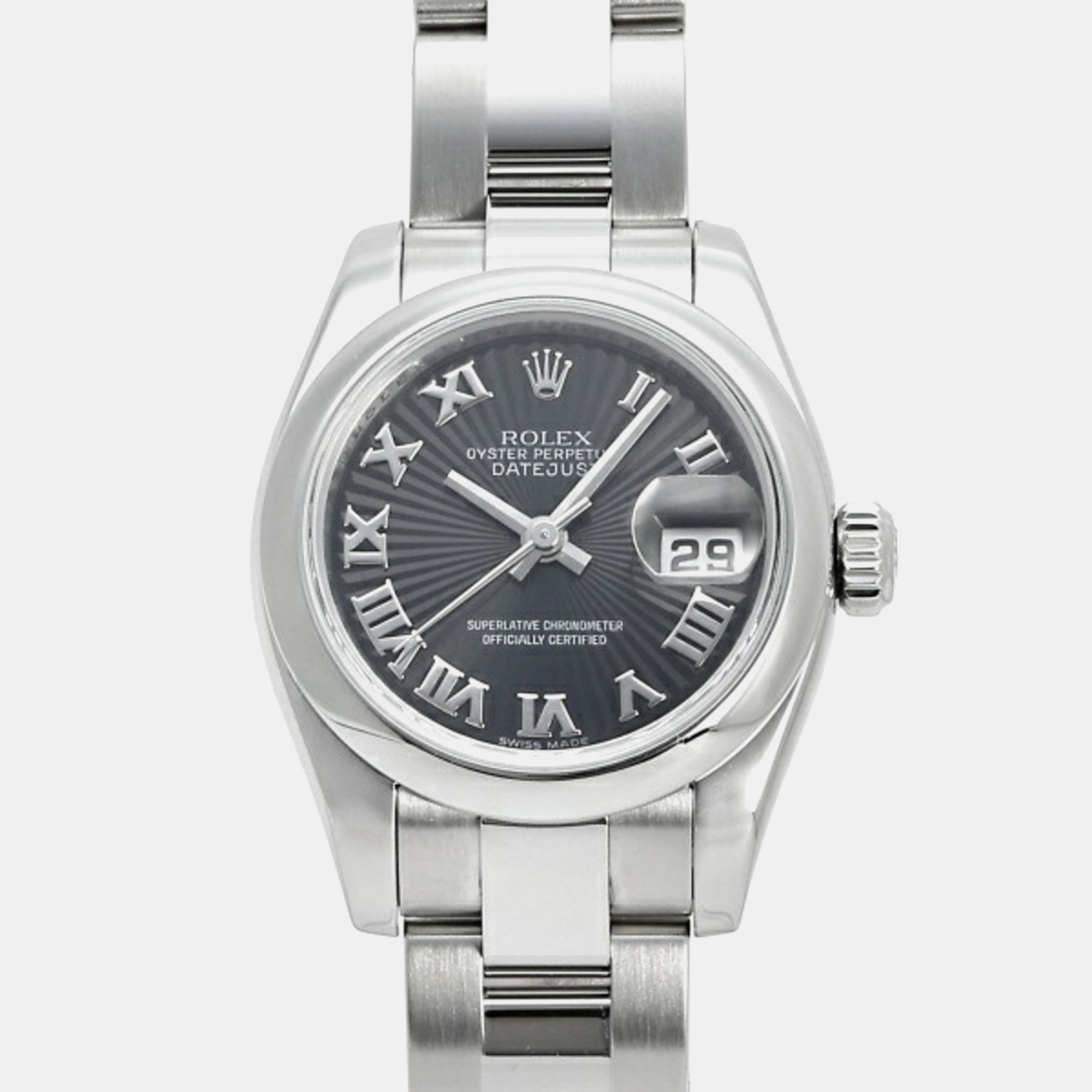 Rolex black stainless steel datejust 179160 automatic women's wristwatch 26 mm