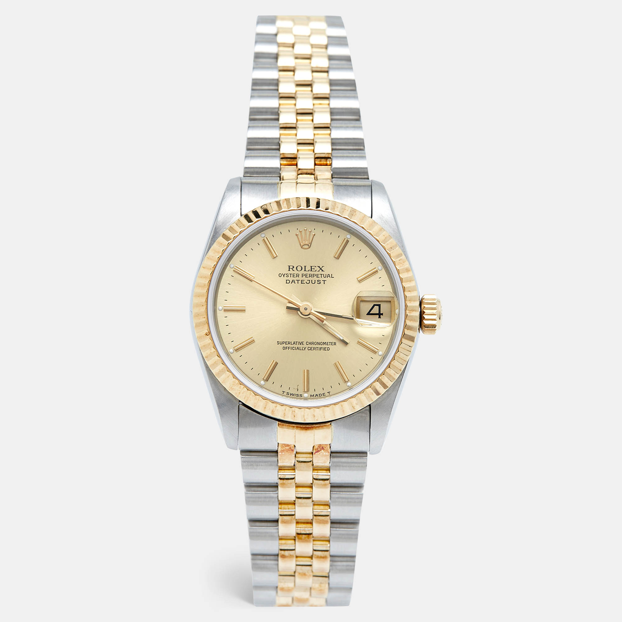 Rolex champagne 18k yellow gold stainless datejust 68273 women's wristwatch 31 mm