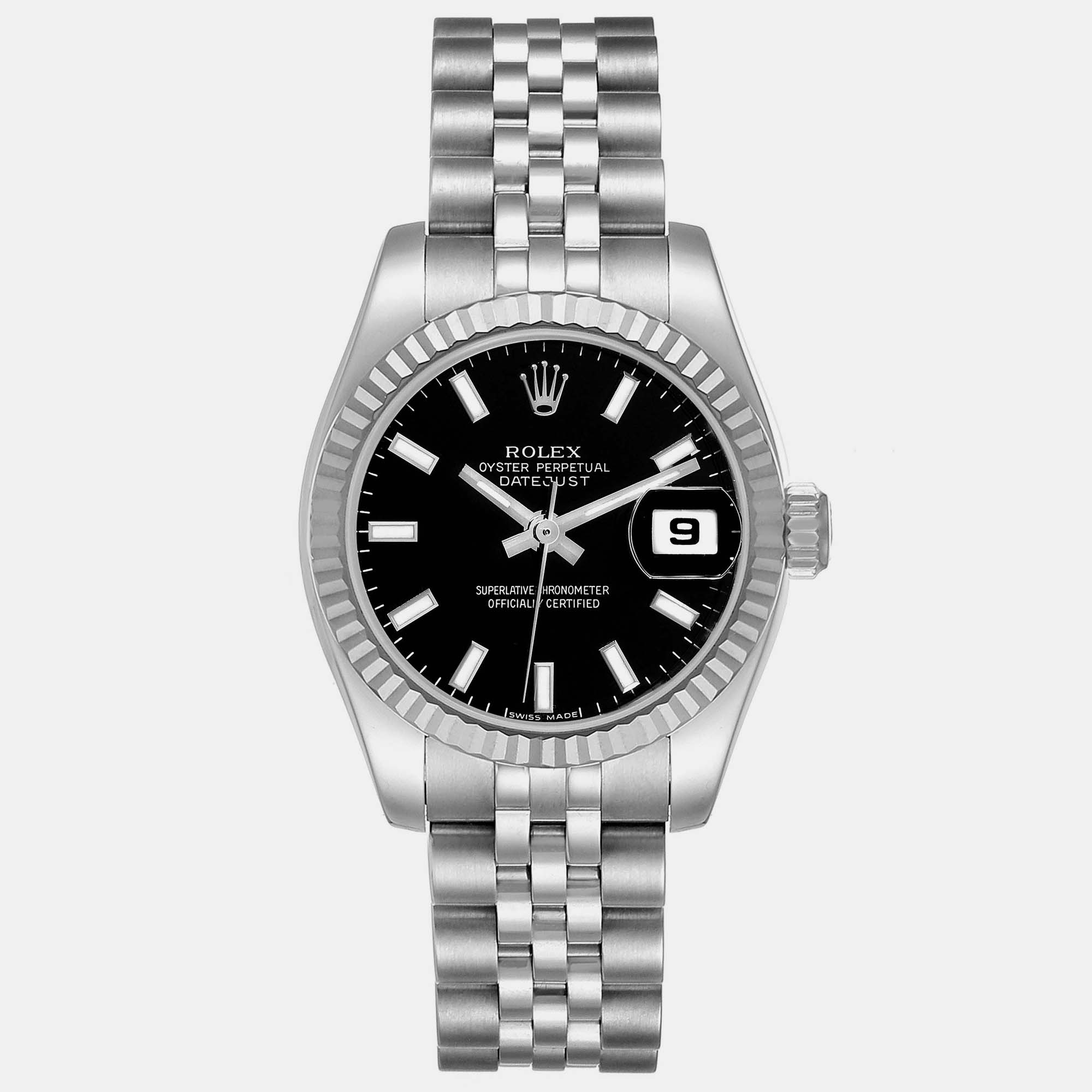 Rolex datejust steel white gold black dial ladies watch 26 mm