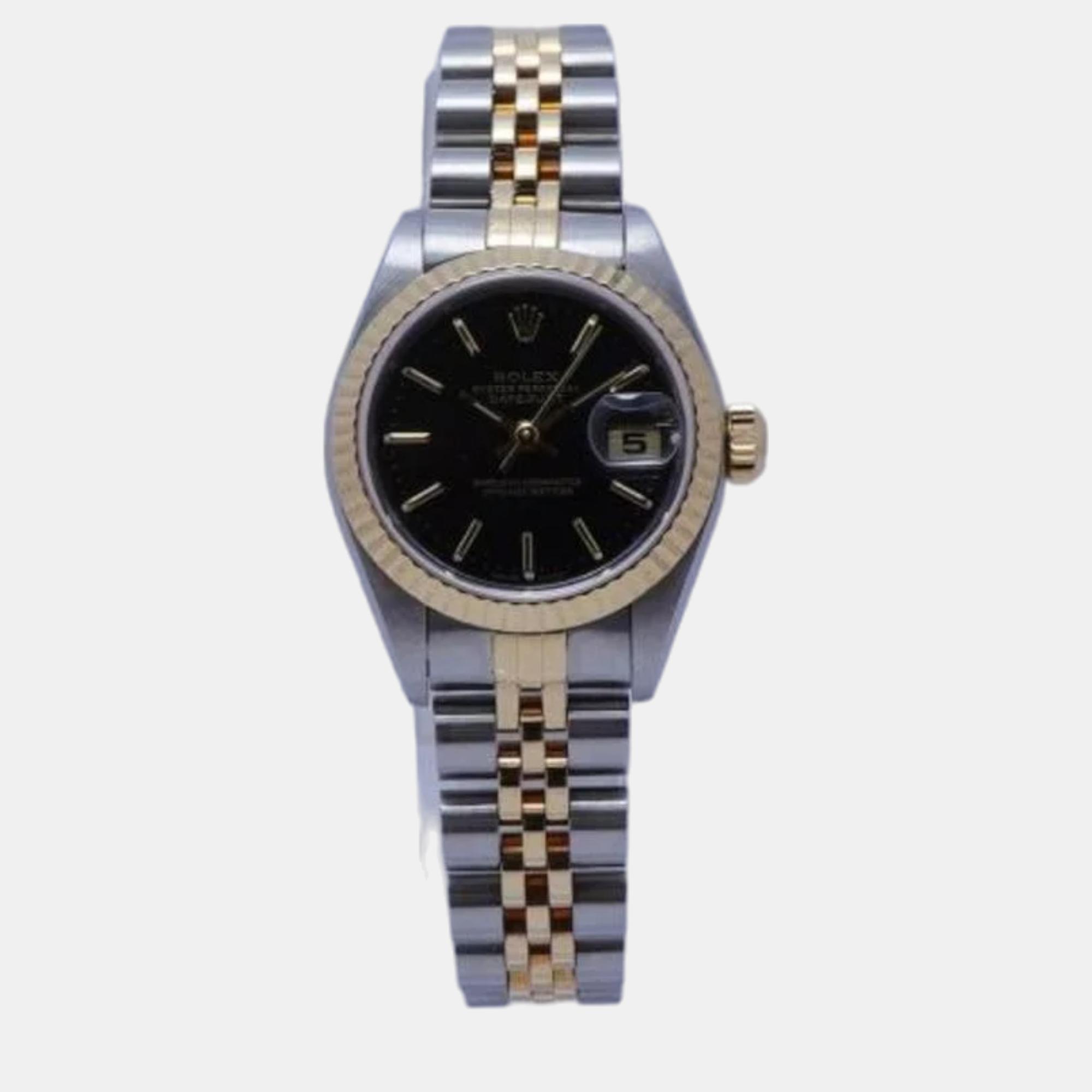 Rolex black 18k yellow gold stainless steel datejust 79173 automatic women's wristwatch 25 mm