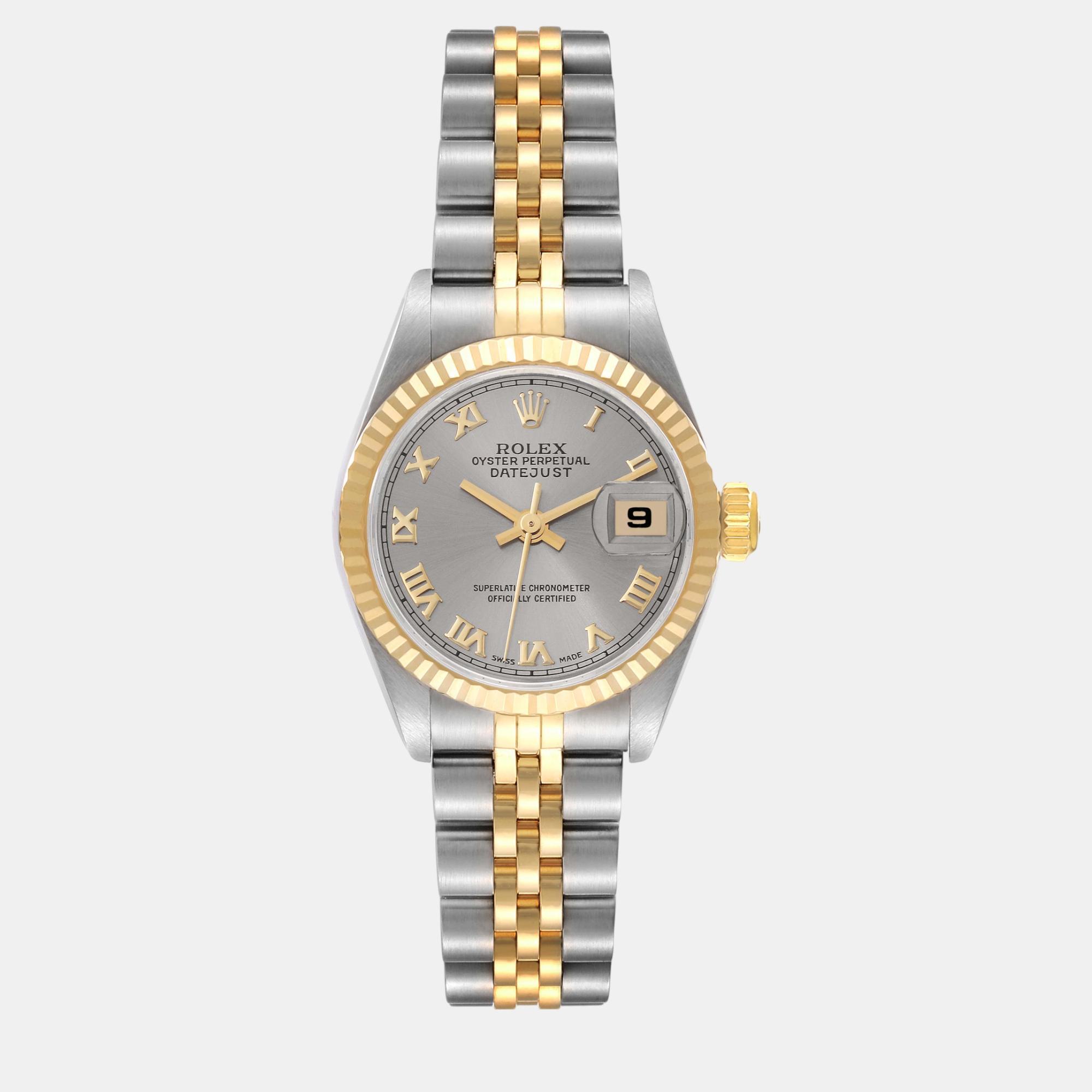 Rolex datejust slate dial steel yellow gold ladies watch 26 mm
