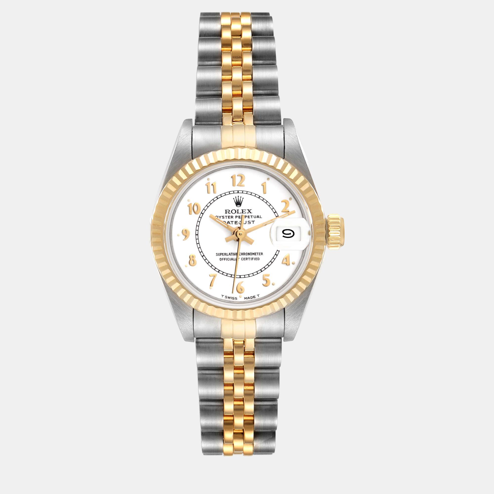 Rolex datejust white arabic dial steel yellow gold ladies watch 26 mm