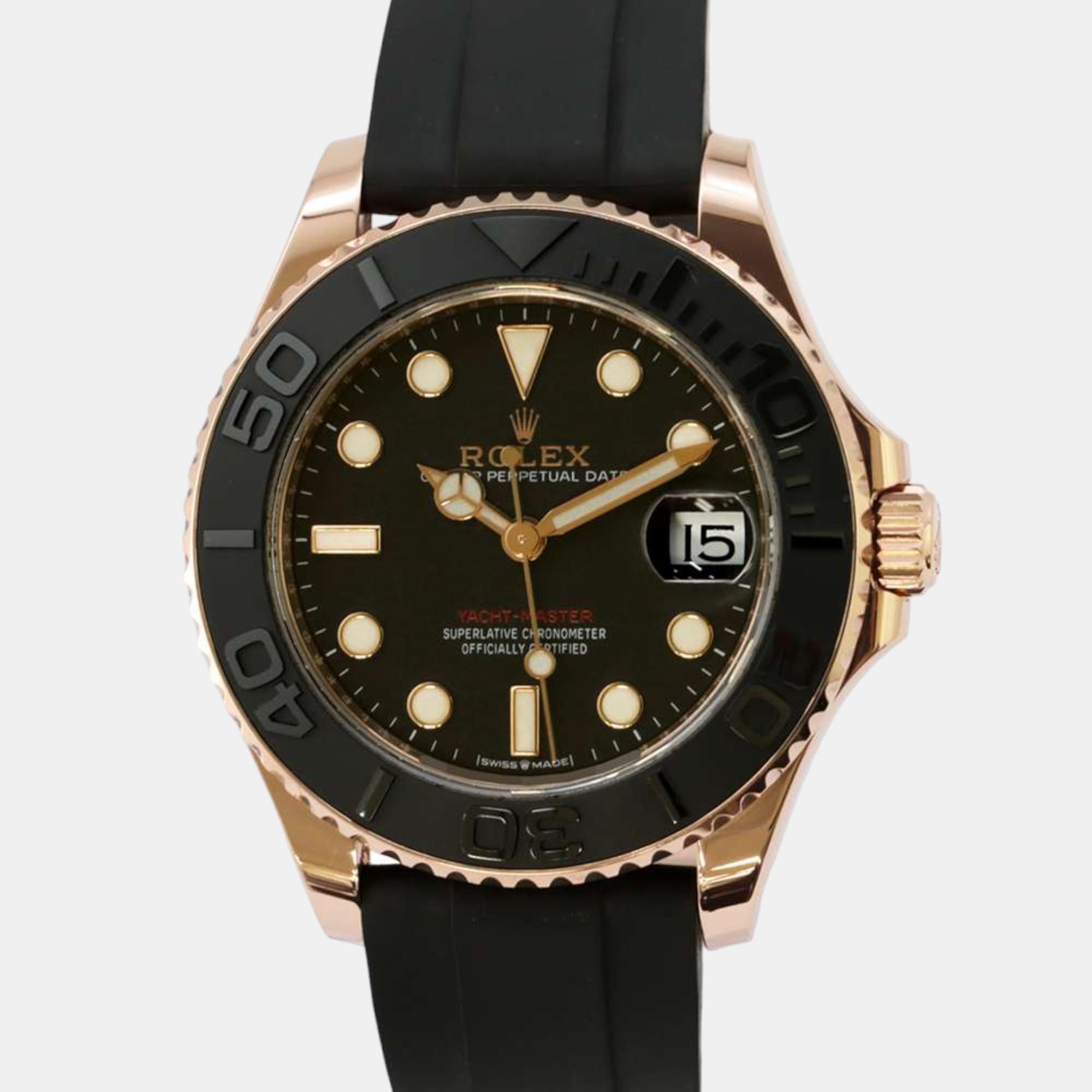 Rolex black 18k rose gold yacht-master automatic women's wristwatch 37 mm