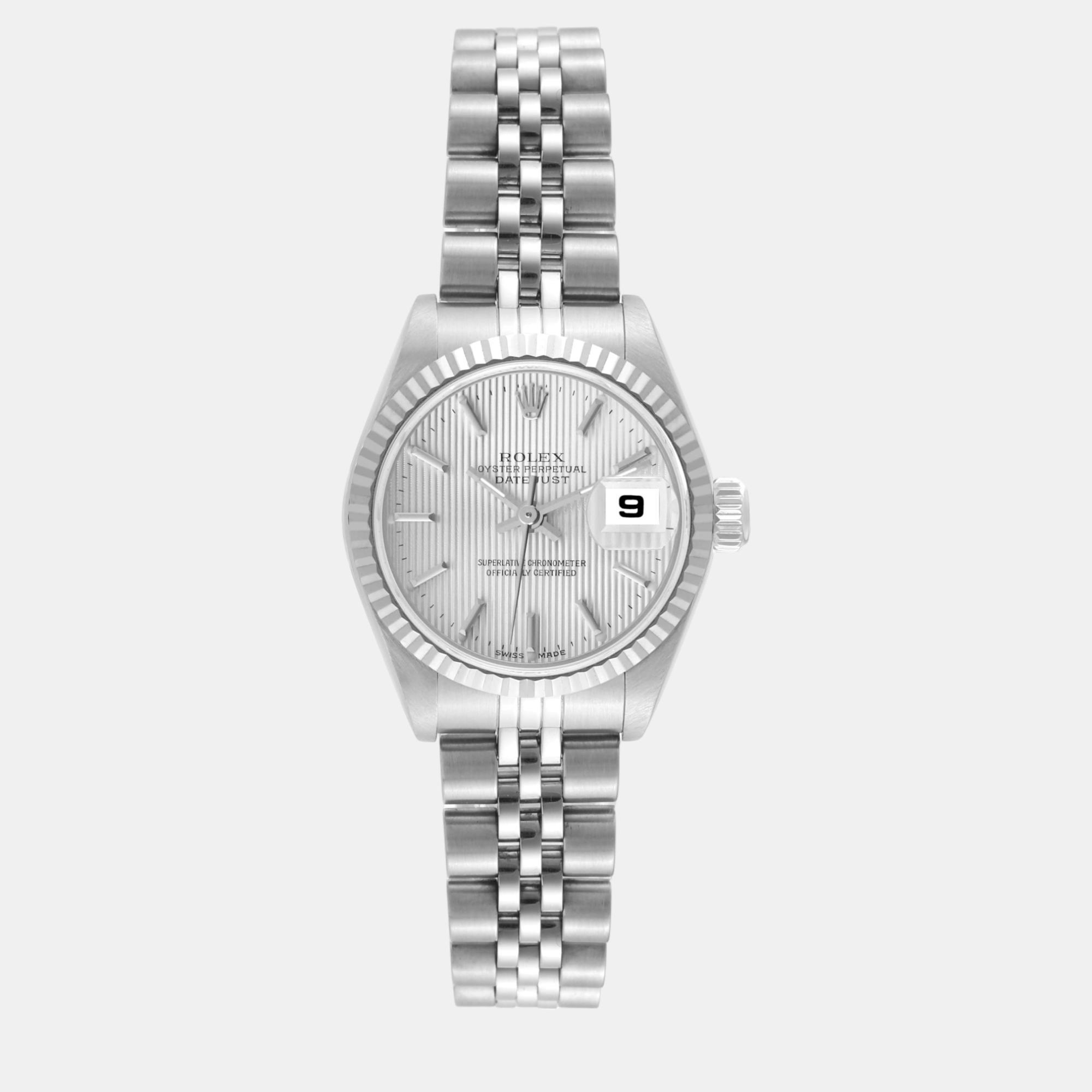 Rolex datejust steel white gold tapestry dial ladies watch 26 mm