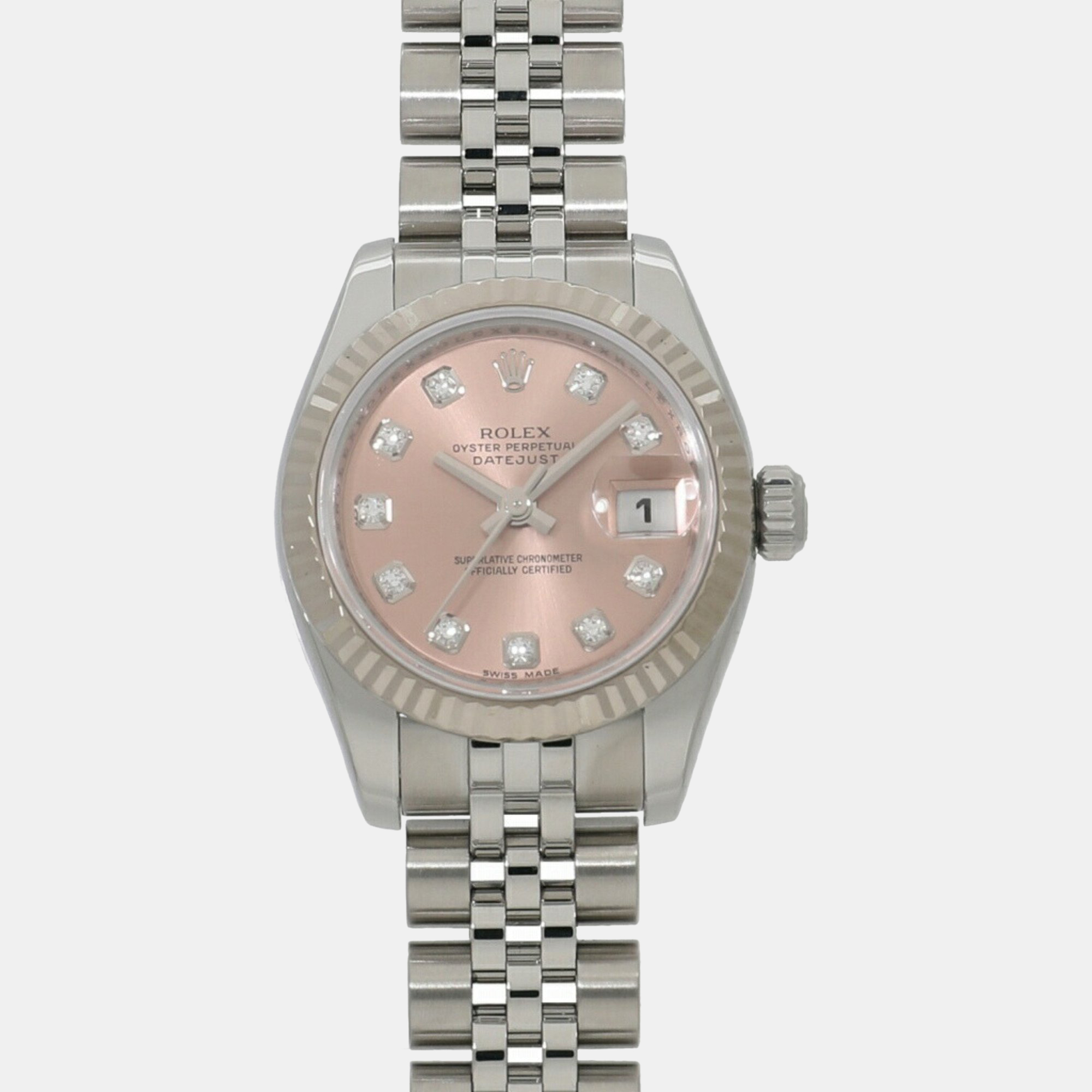 Rolex pink 18k white gold stainless steel diamond datejust 179174 automatic women's wristwatch 26 mm
