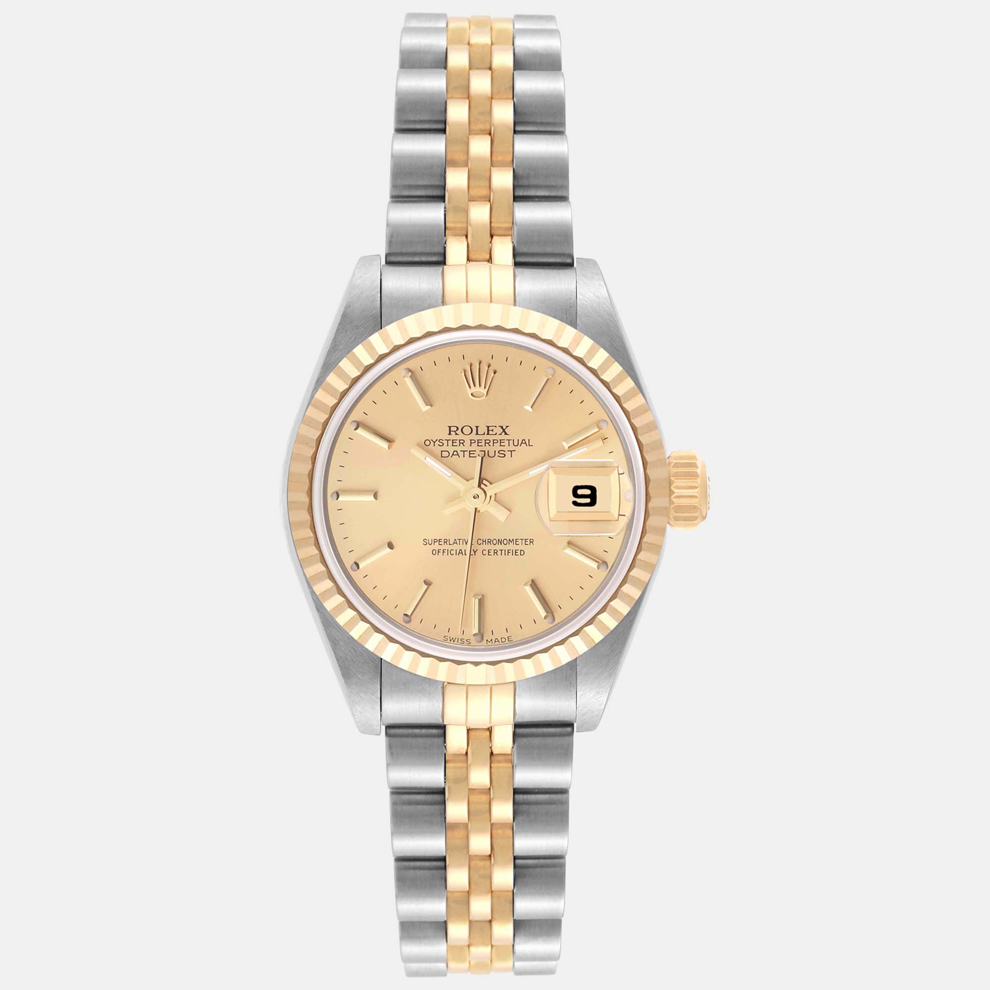 Rolex datejust steel yellow gold champagne dial ladies watch 26 mm