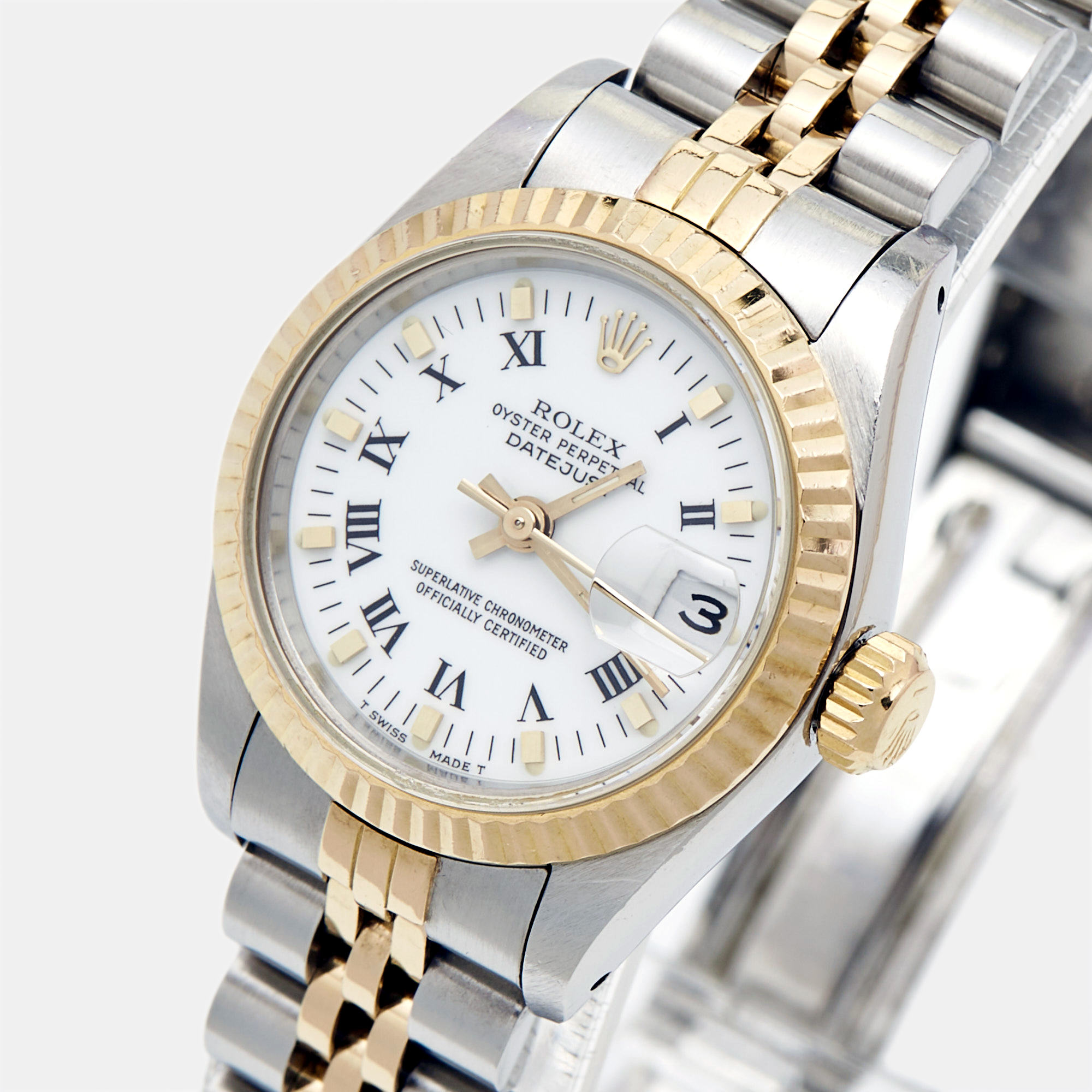 Rolex White 18K Yellow Gold And Stainless Steel Datejust 69173 Women's Wristwatch 26 Mm