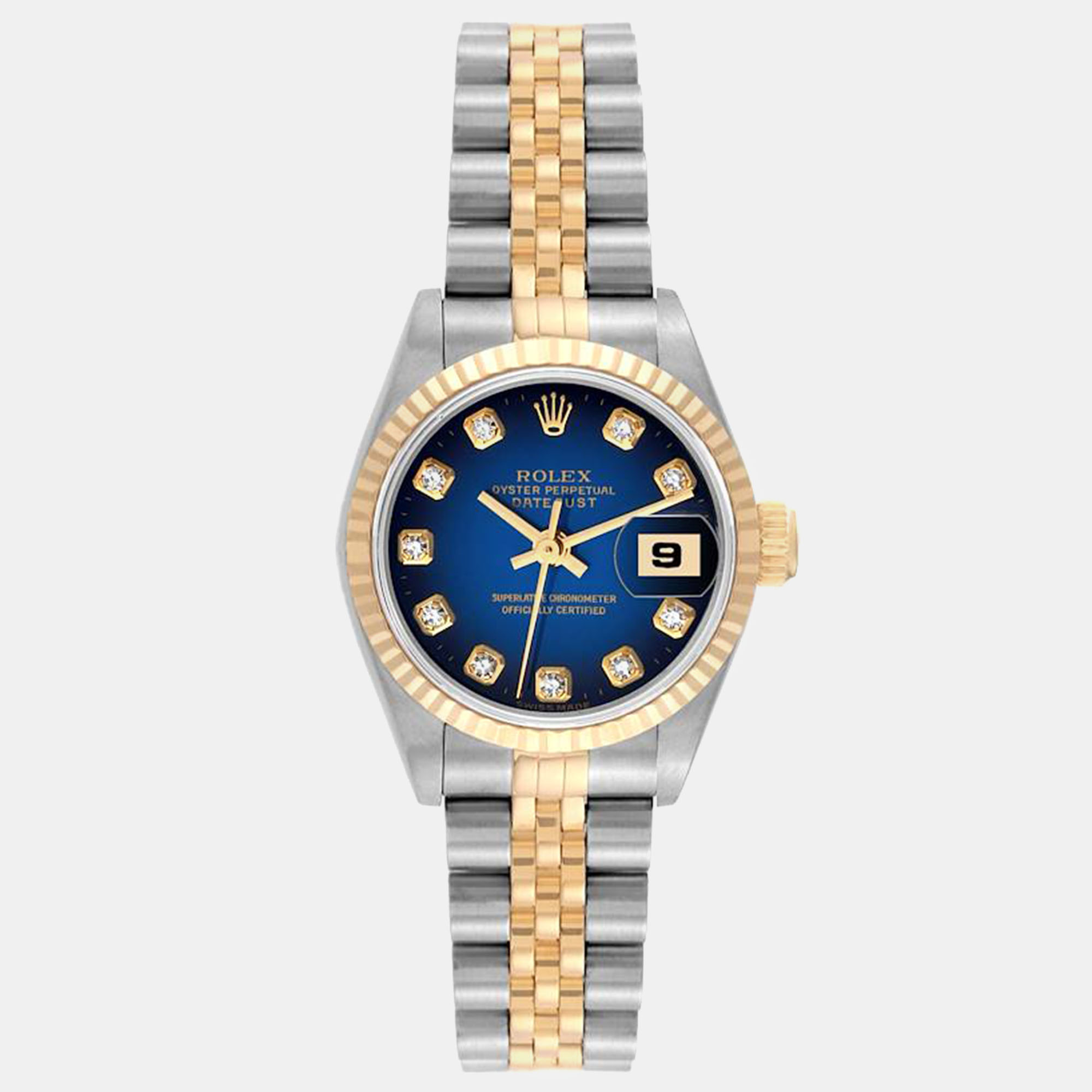 Rolex datejust vignette diamond dial steel yellow gold ladies watch 26 mm