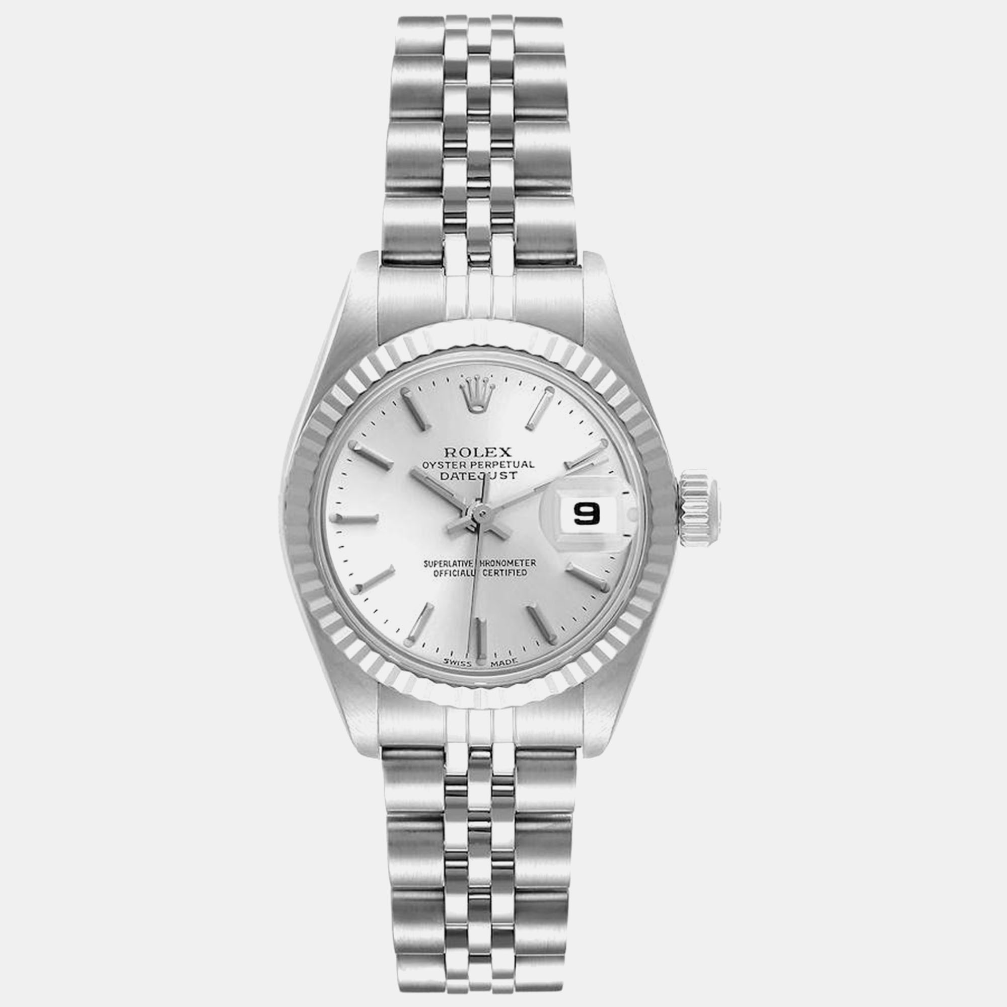Rolex datejust steel white gold silver dial ladies watch 26 mm