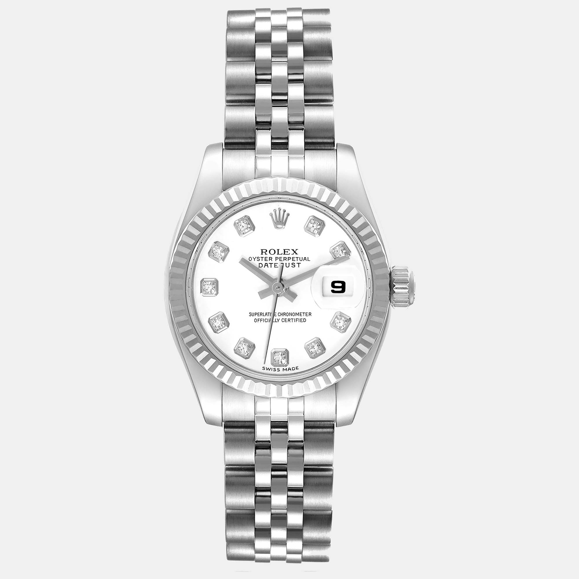 Rolex datejust steel white gold diamond dial ladies watch 26 mm