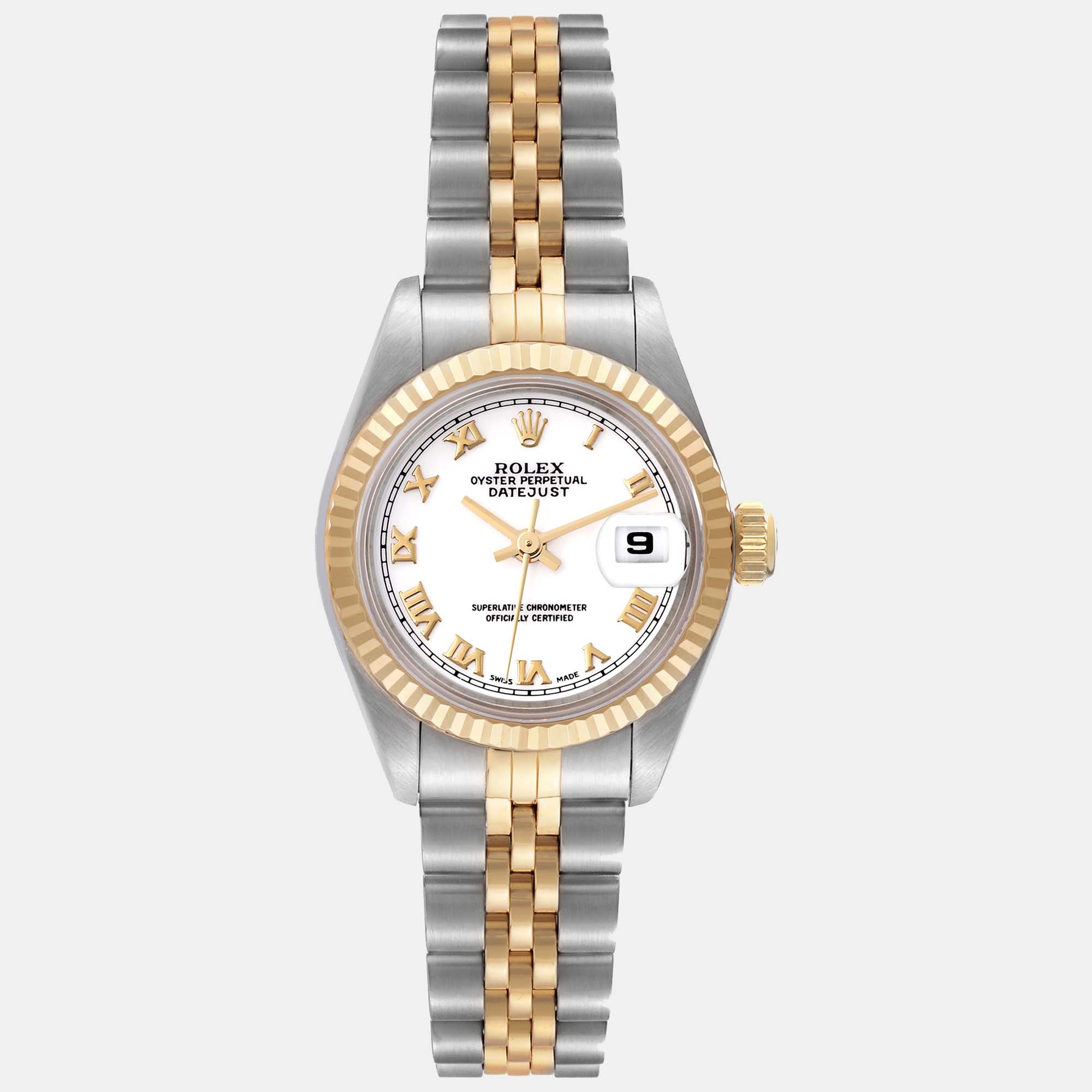 Rolex datejust white dial steel yellow gold ladies watch 26 mm