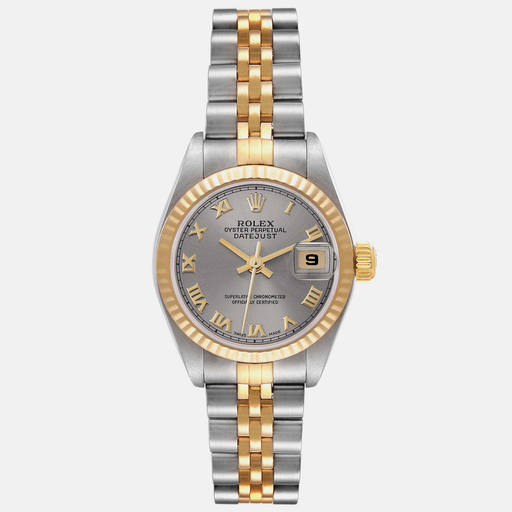 Rolex datejust steel yellow gold silver dial ladies watch 26 mm