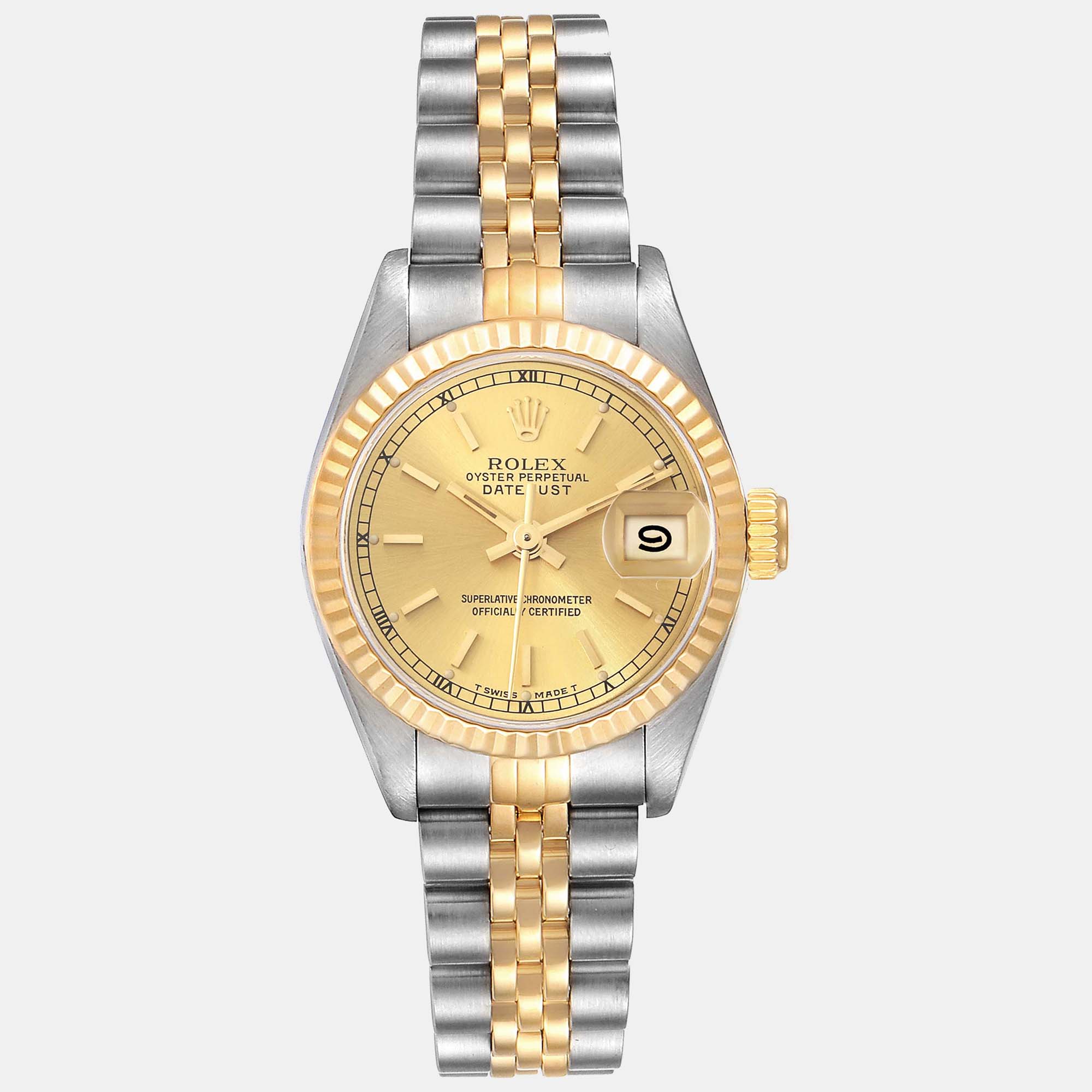 Rolex datejust champagne dial steel yellow gold ladies watch 26 mm