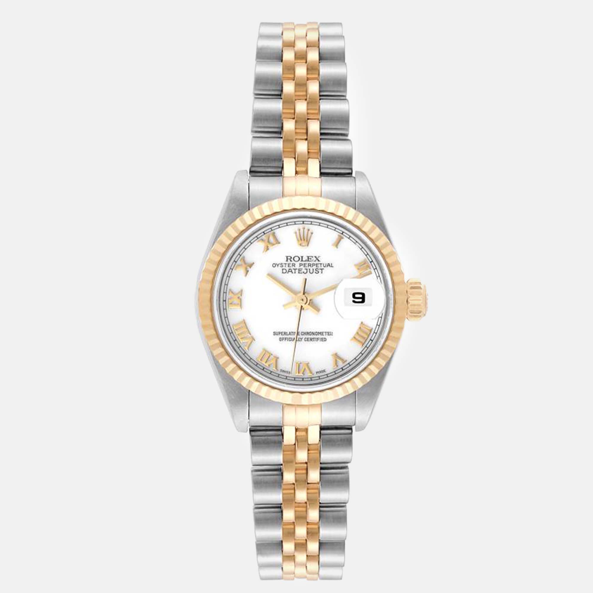Rolex datejust steel yellow gold white dial ladies watch 26 mm