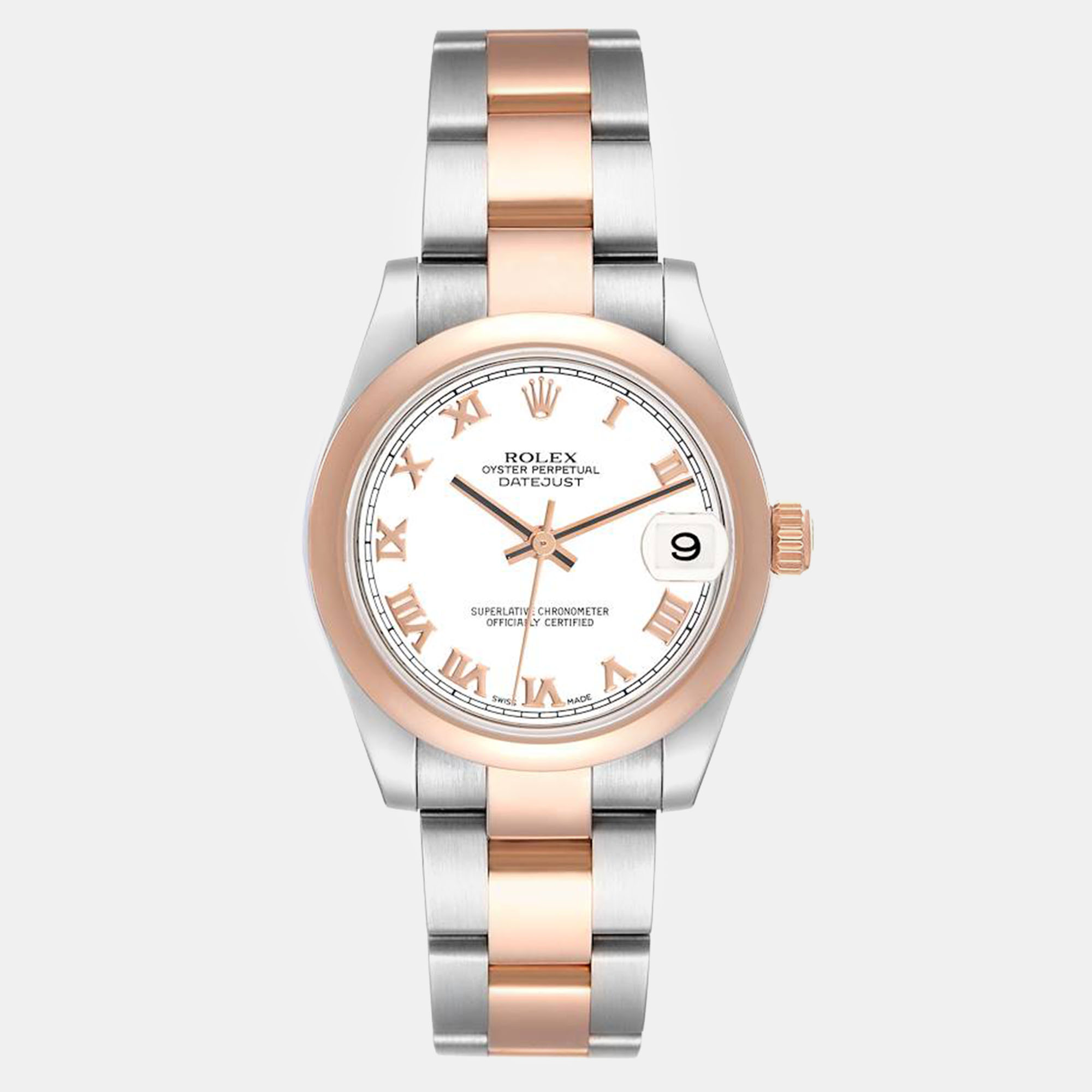 Rolex datejust midsize steel rose gold white dial ladies watch 31 mm