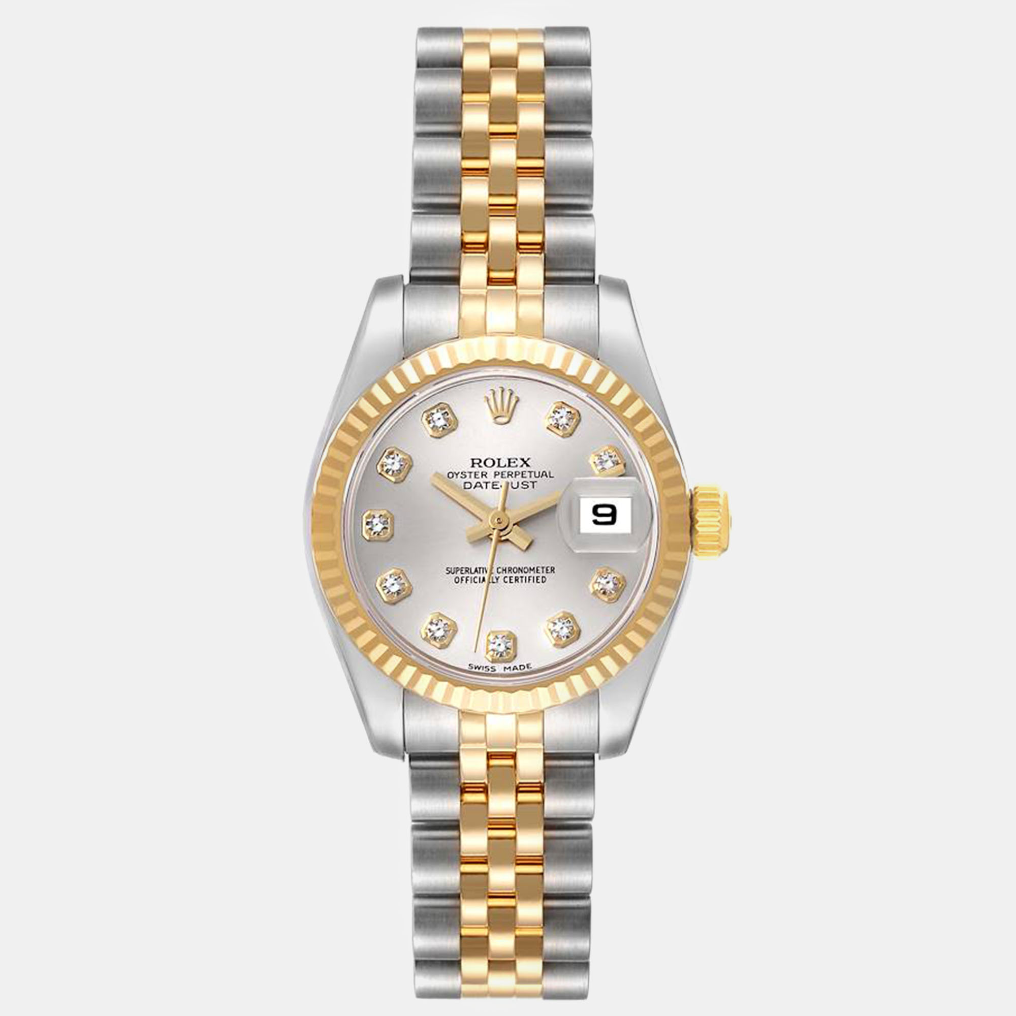 Rolex datejust steel yellow gold diamond dial ladies watch 26 mm