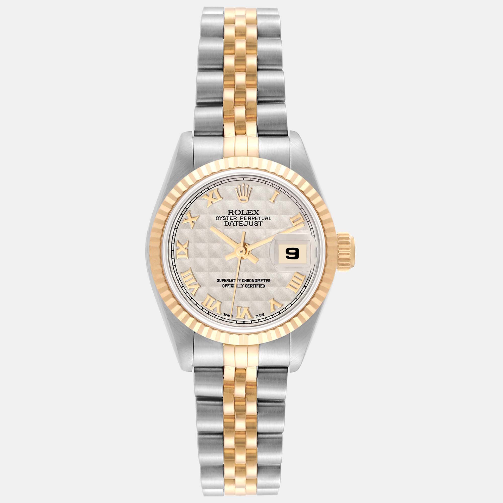 Rolex datejust pyramid dial steel yellow gold ladies watch 26 mm