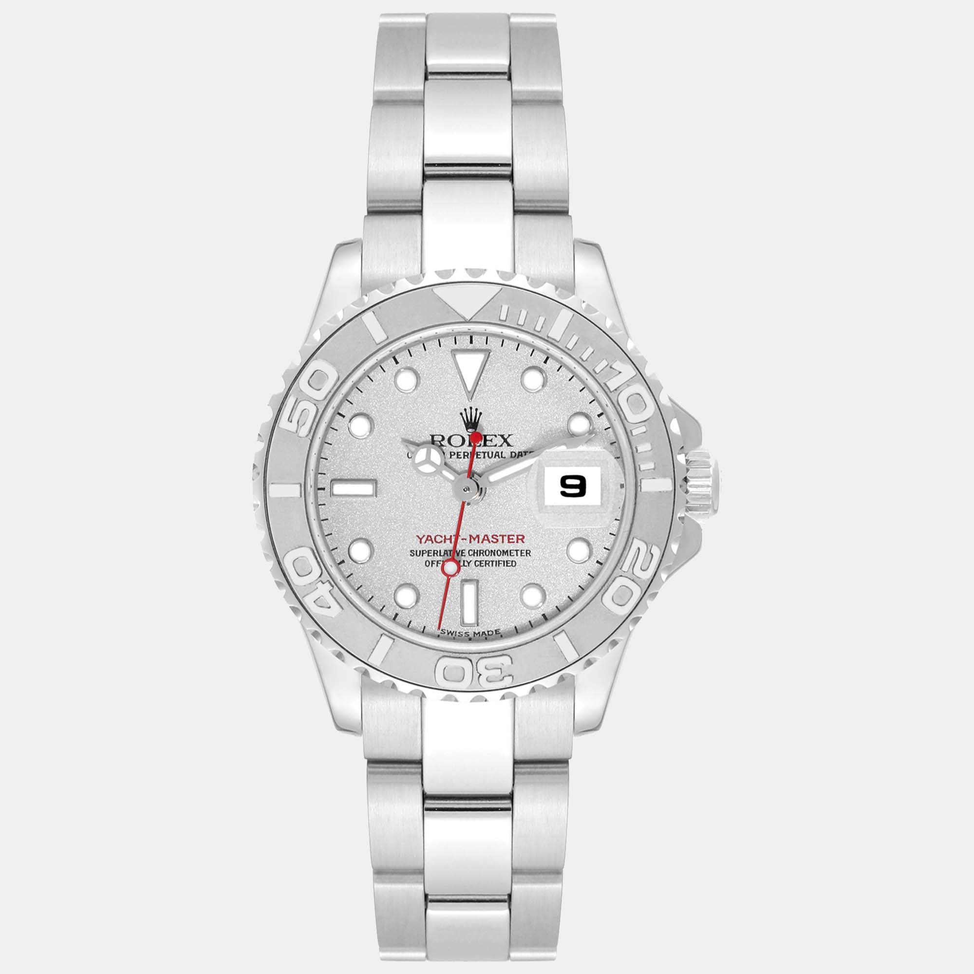 Rolex yachtmaster steel platinum dial bezel ladies watch 29 mm