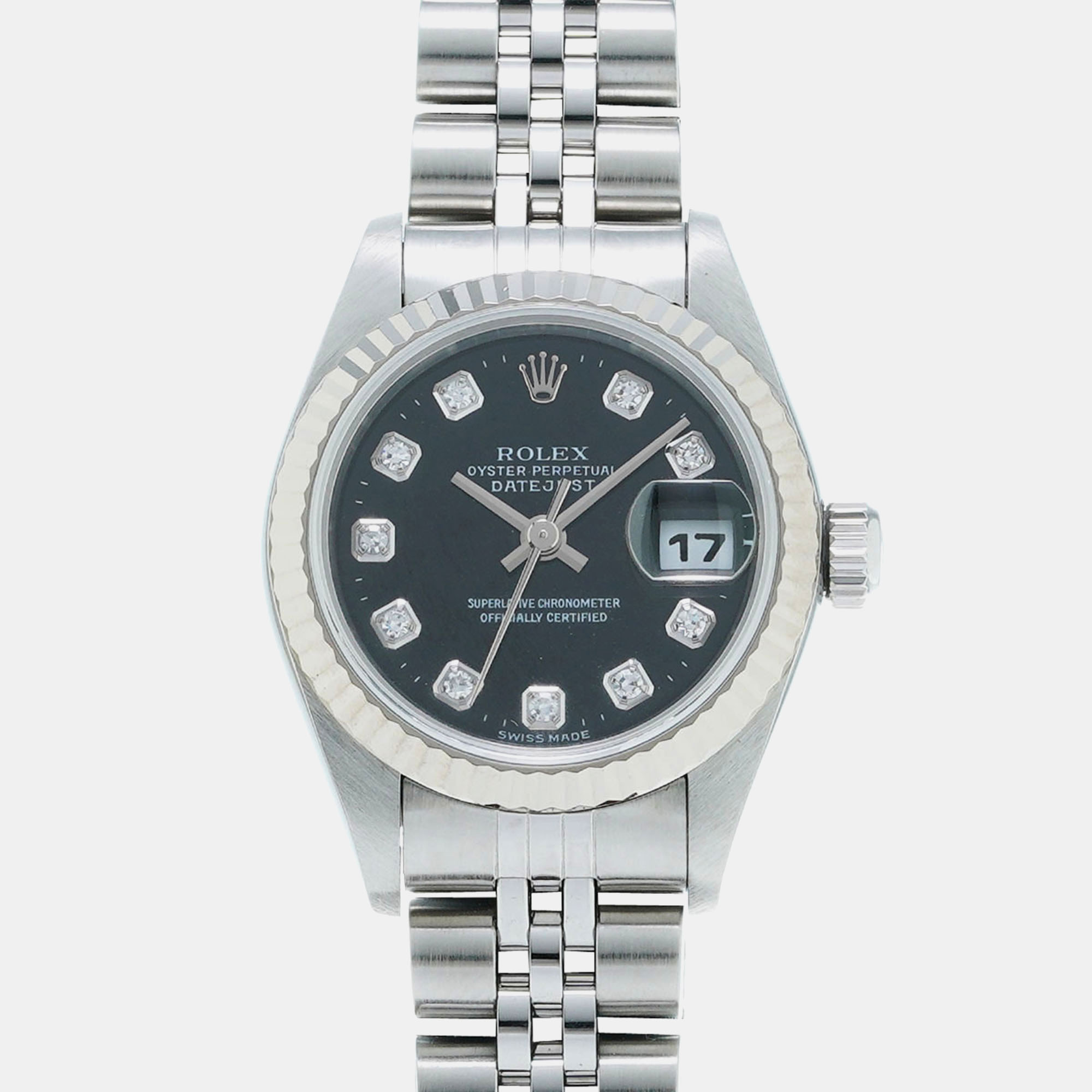 Rolex black 18k white gold stainless steel datejust 179174 automatic women's wristwatch 26 mm
