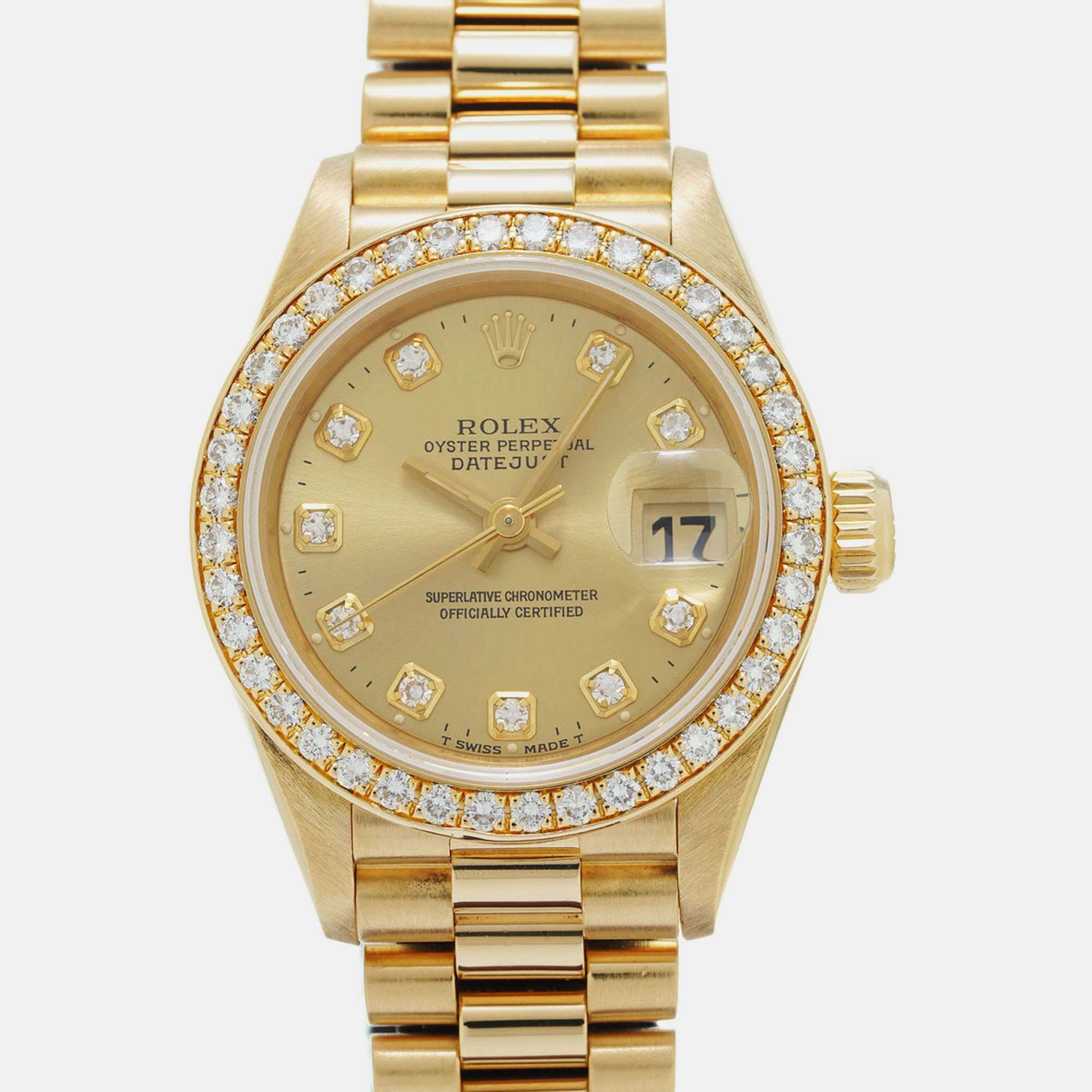 Rolex champagne 18k yellow gold diamond datejust 69138 automatic women's wristwatch 26 mm